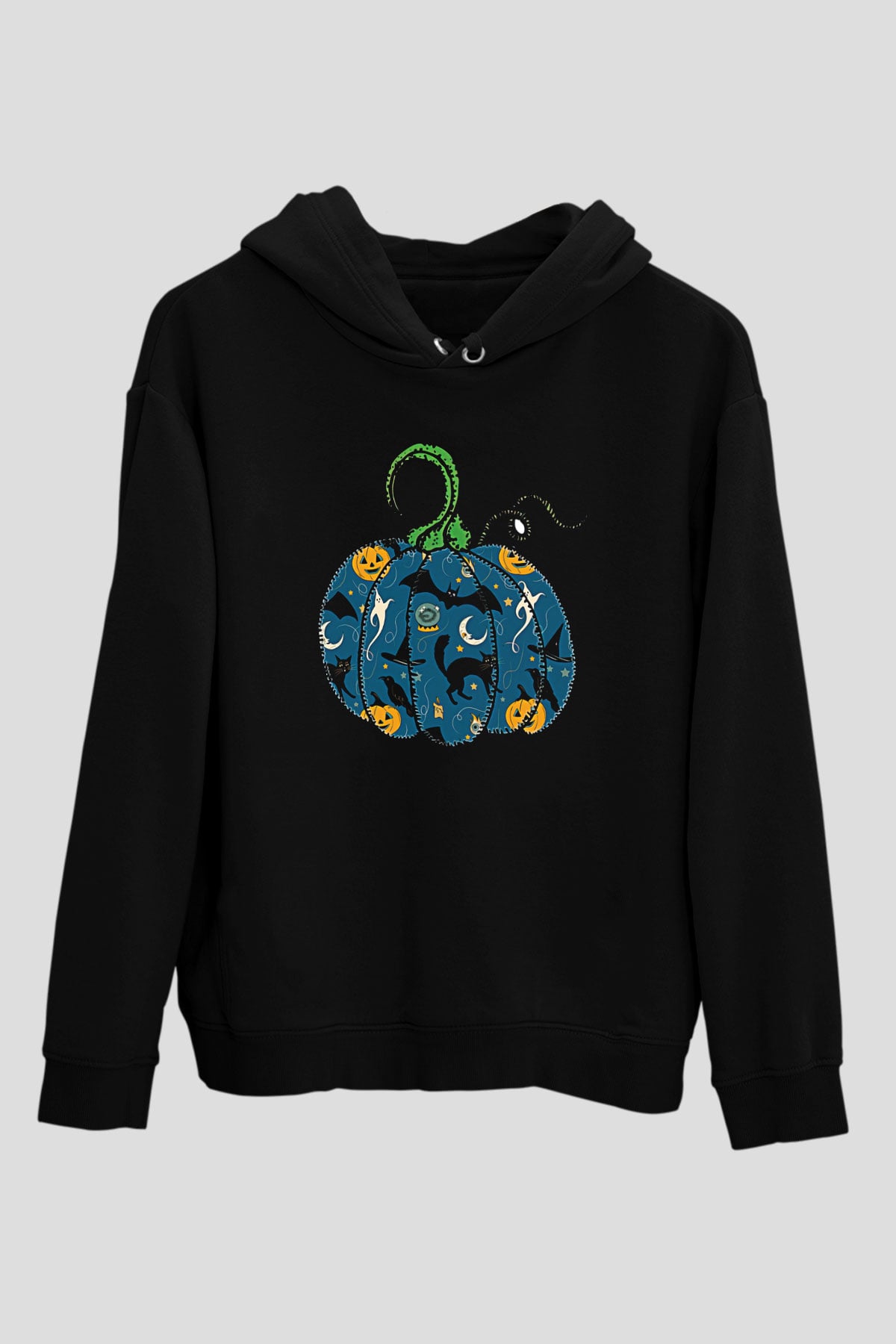 Halloween Baskılı Unisex Siyah Hoodie