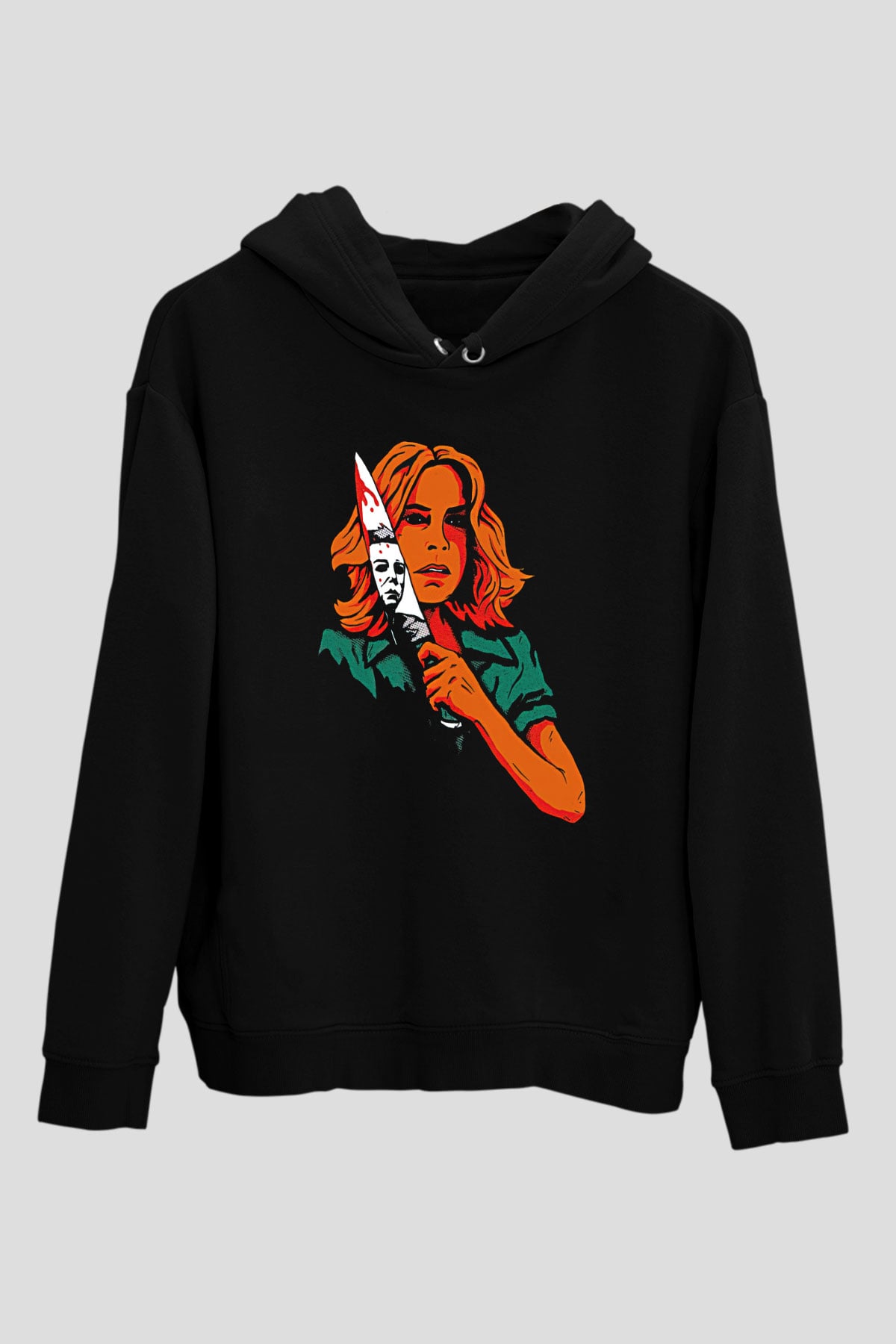 Halloween Baskılı Unisex Siyah Hoodie