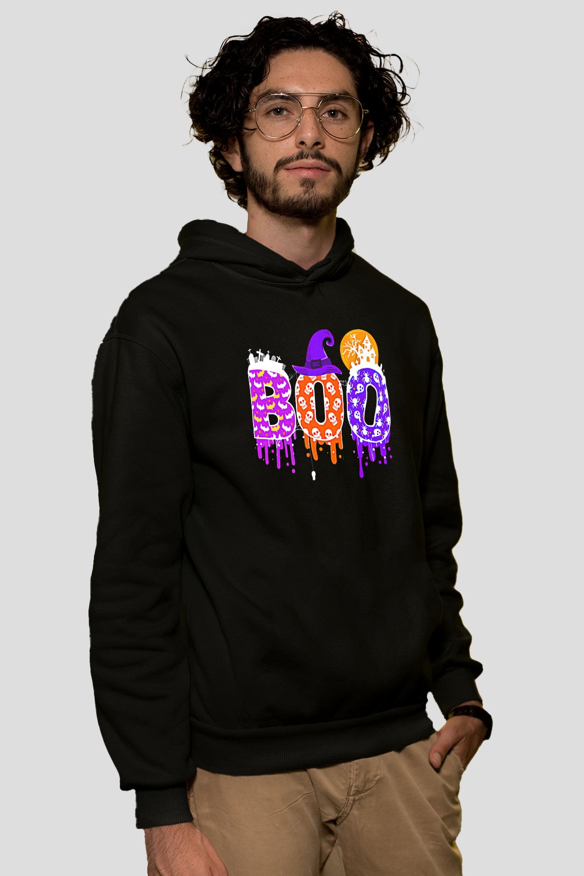 Halloween Baskılı Unisex Siyah Hoodie