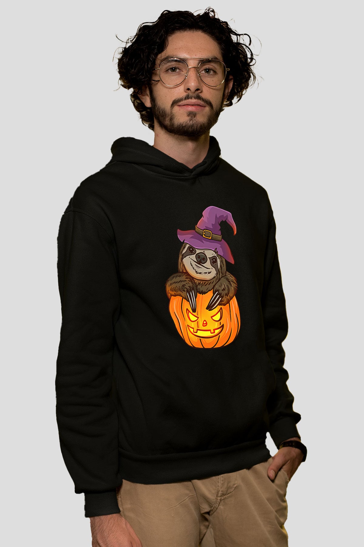 Halloween Baskılı Unisex Siyah Hoodie