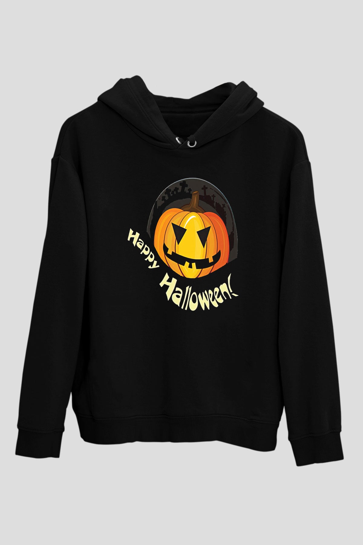 Halloween Baskılı Unisex Siyah Hoodie