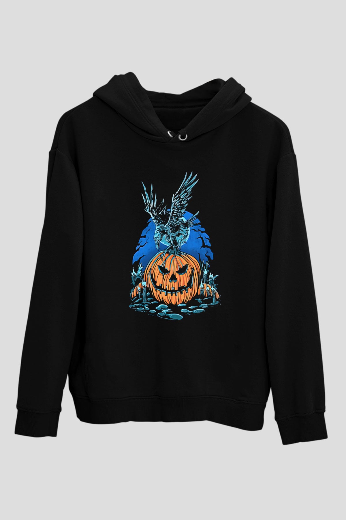 Halloween Baskılı Unisex Siyah Hoodie