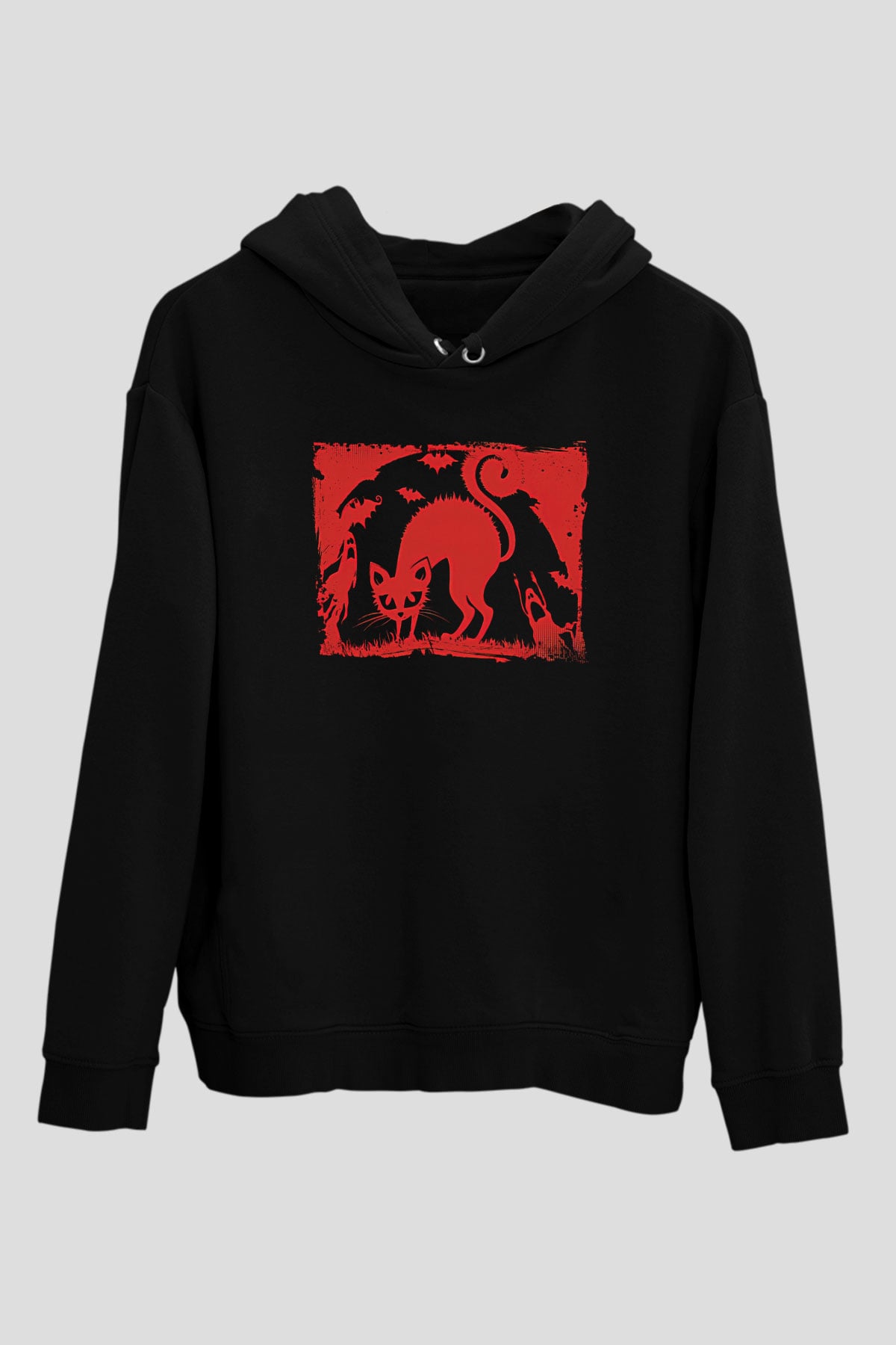 Halloween Baskılı Unisex Siyah Hoodie