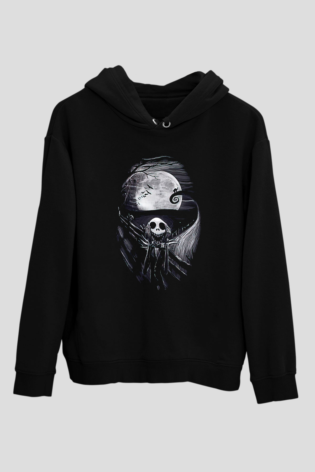 Halloween Baskılı Unisex Siyah Hoodie