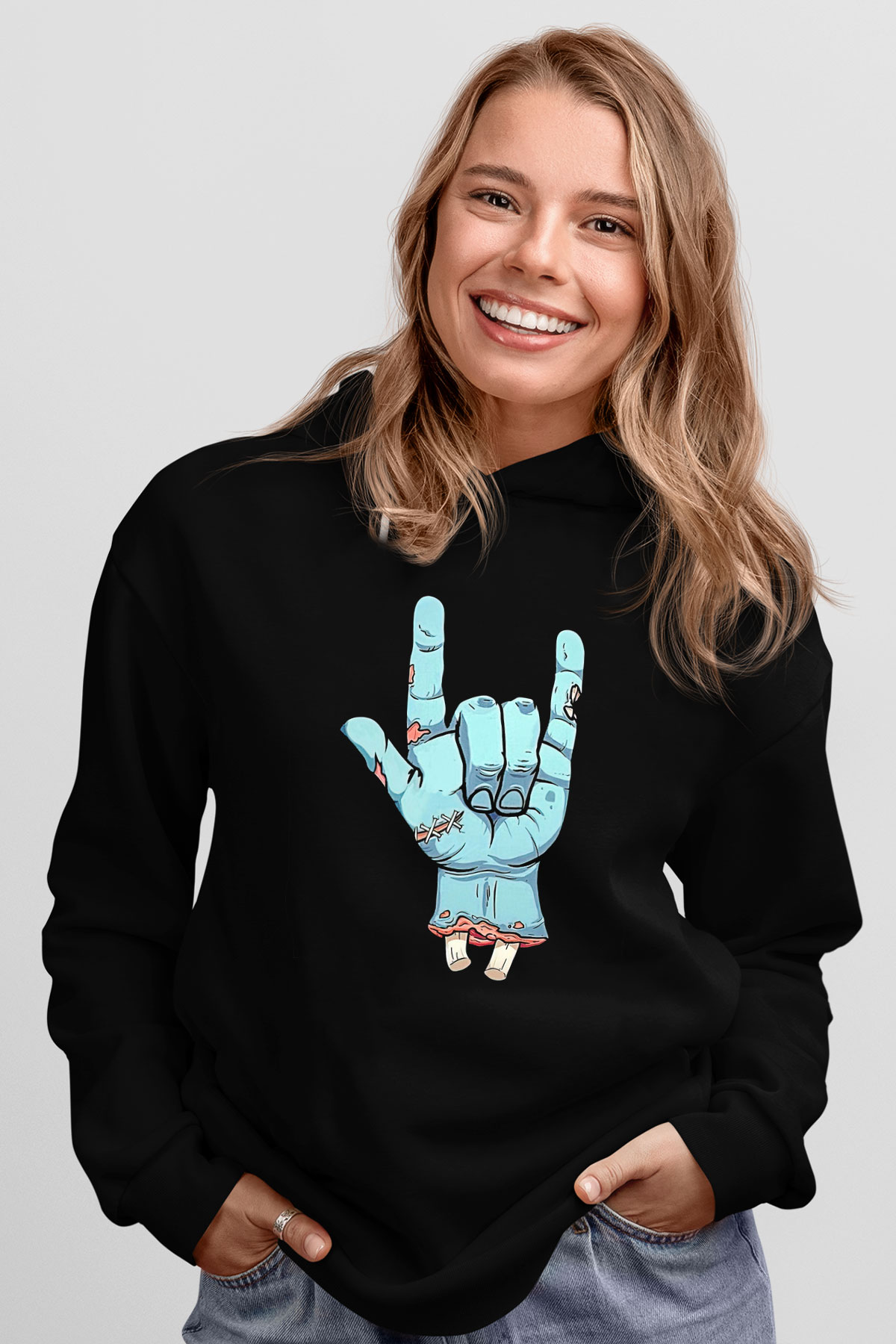 Halloween Baskılı Unisex Siyah Hoodie