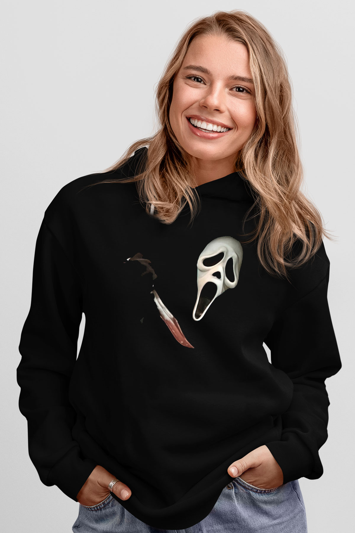 Halloween Baskılı Unisex Siyah Hoodie