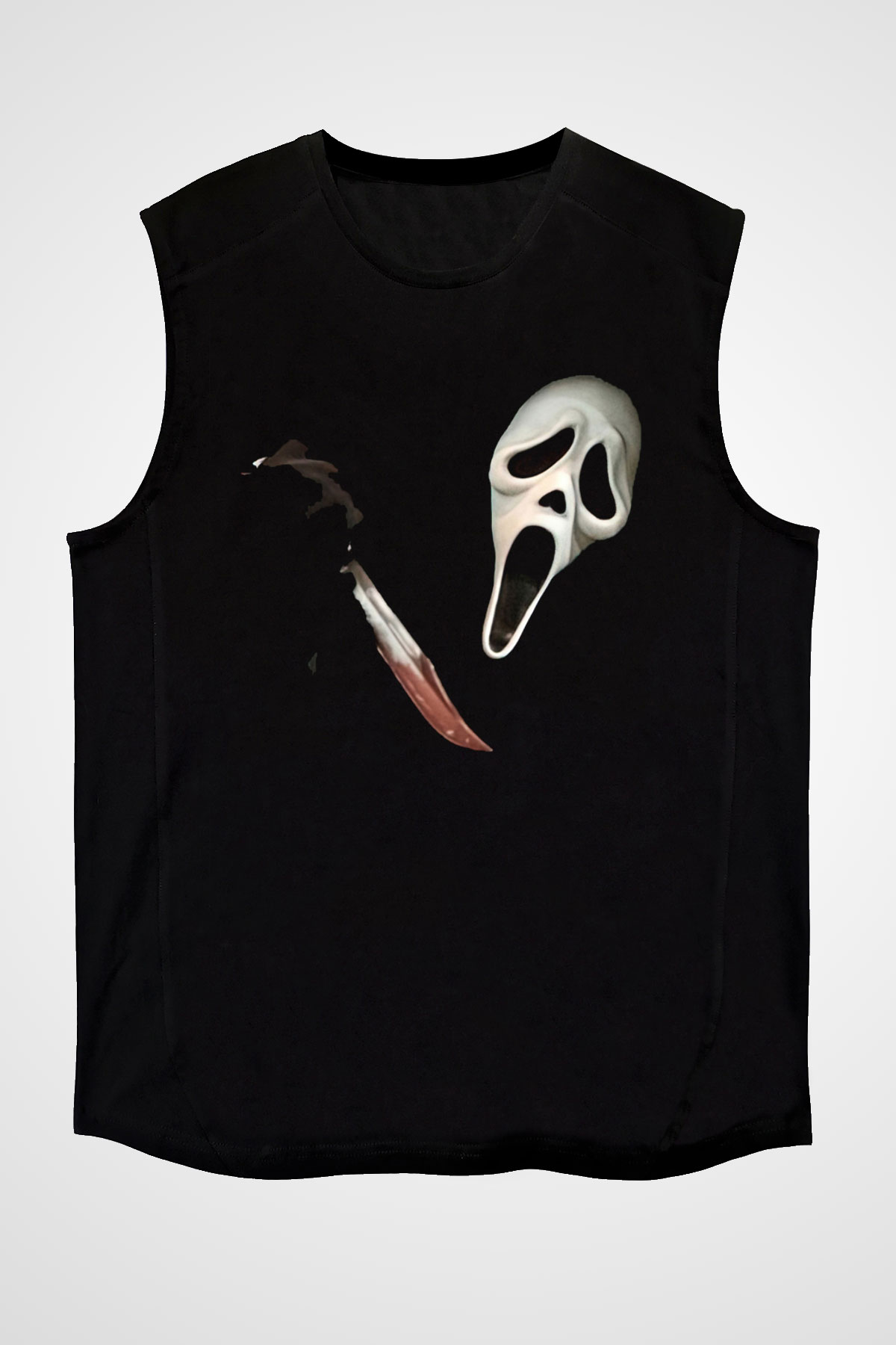 Halloween Baskılı Unisex Siyah Kolsuz Tişört - Tshirt