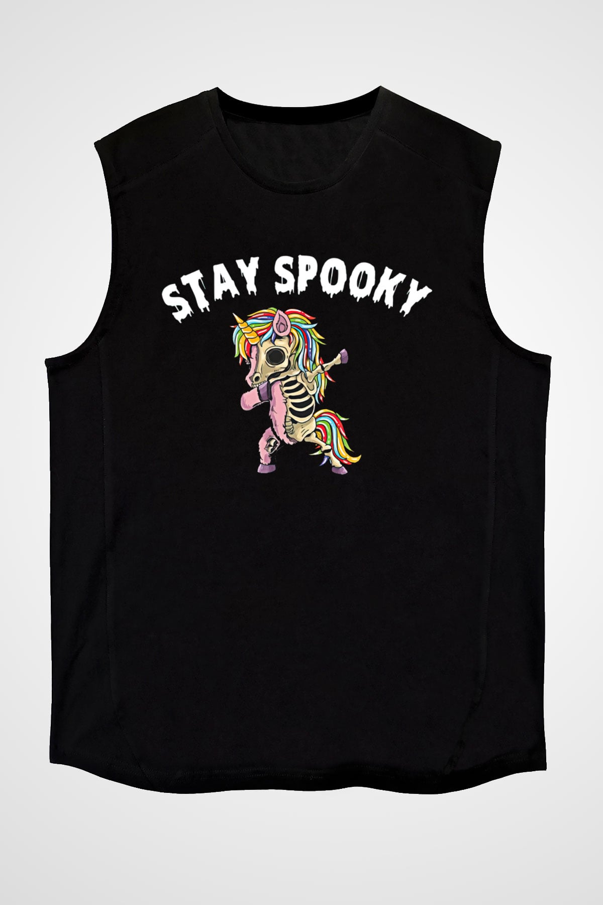 Halloween Baskılı Unisex Siyah Kolsuz Tişört - Tshirt