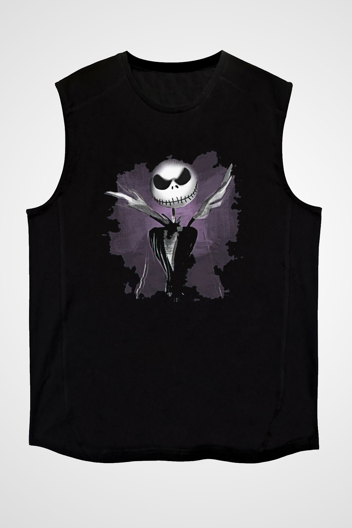 Halloween Baskılı Unisex Siyah Kolsuz Tişört - Tshirt