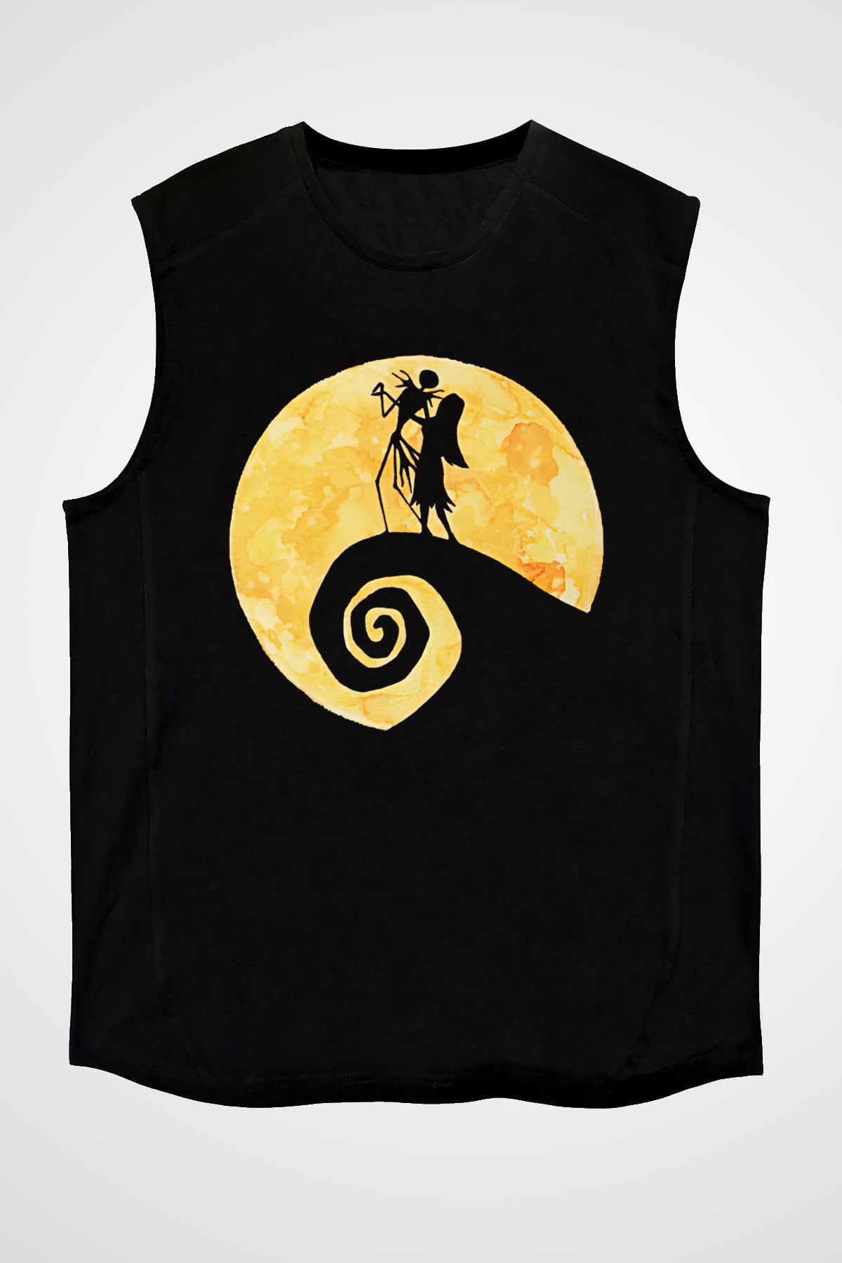 Halloween Baskılı Unisex Siyah Kolsuz Tişört - Tshirt