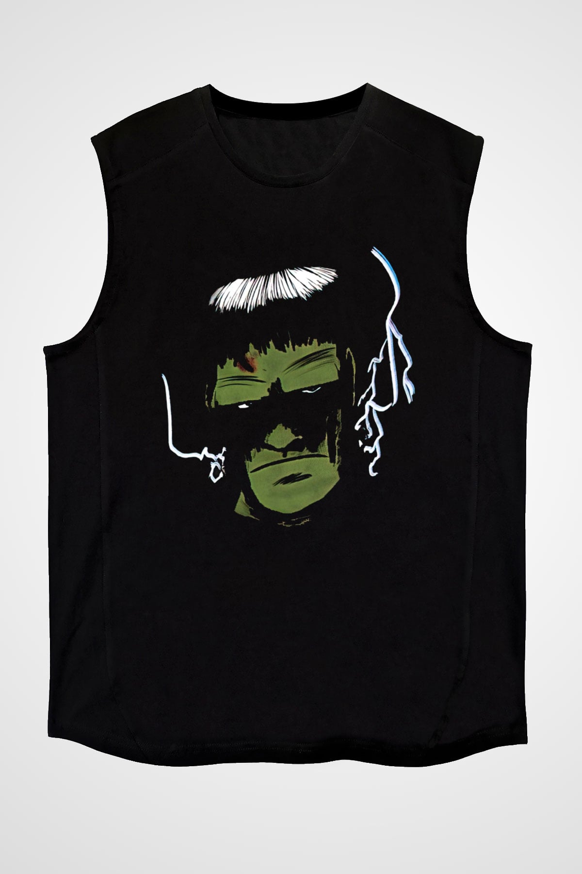 Halloween Baskılı Unisex Siyah Kolsuz Tişört - Tshirt