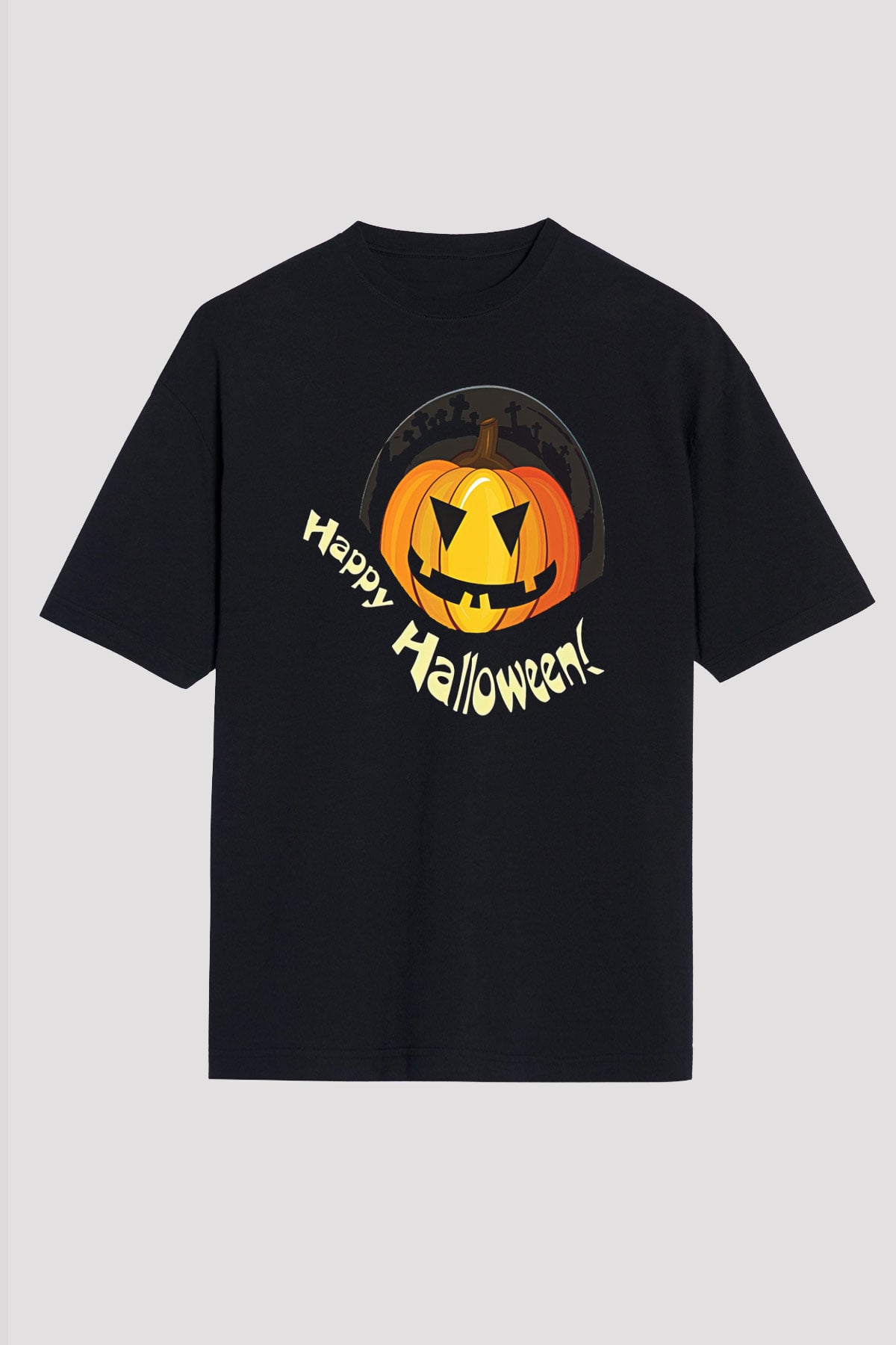 Halloween Baskılı Unisex Siyah Oversize Tişört - Tshirt