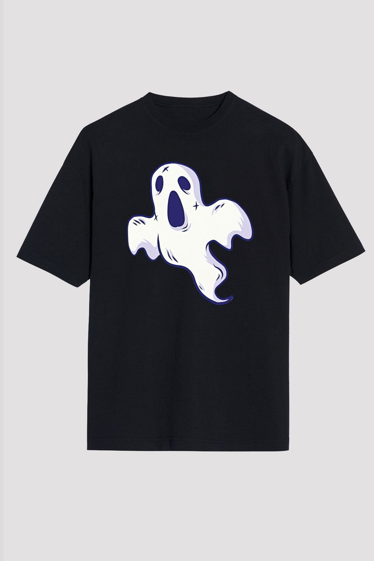 Halloween Baskılı Unisex Siyah Oversize Tişört - Tshirt