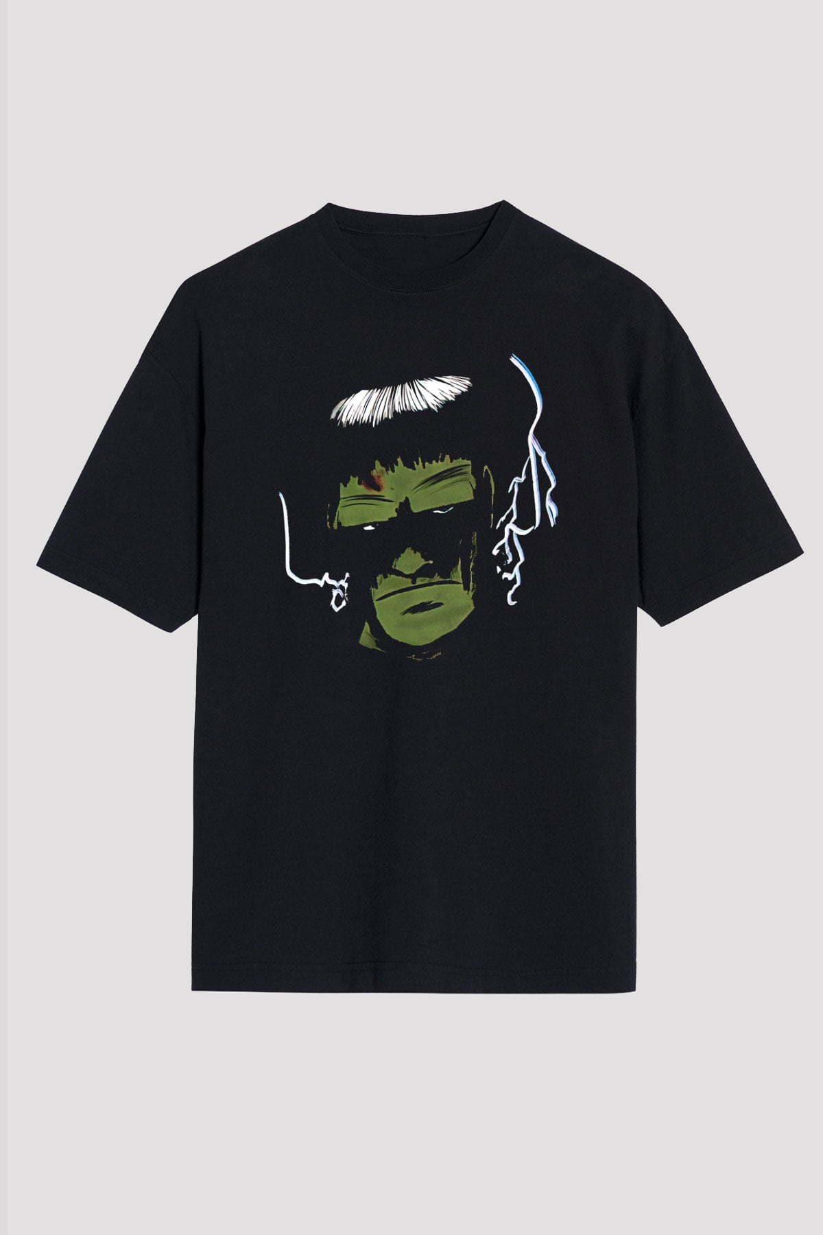Halloween Baskılı Unisex Siyah Oversize Tişört - Tshirt