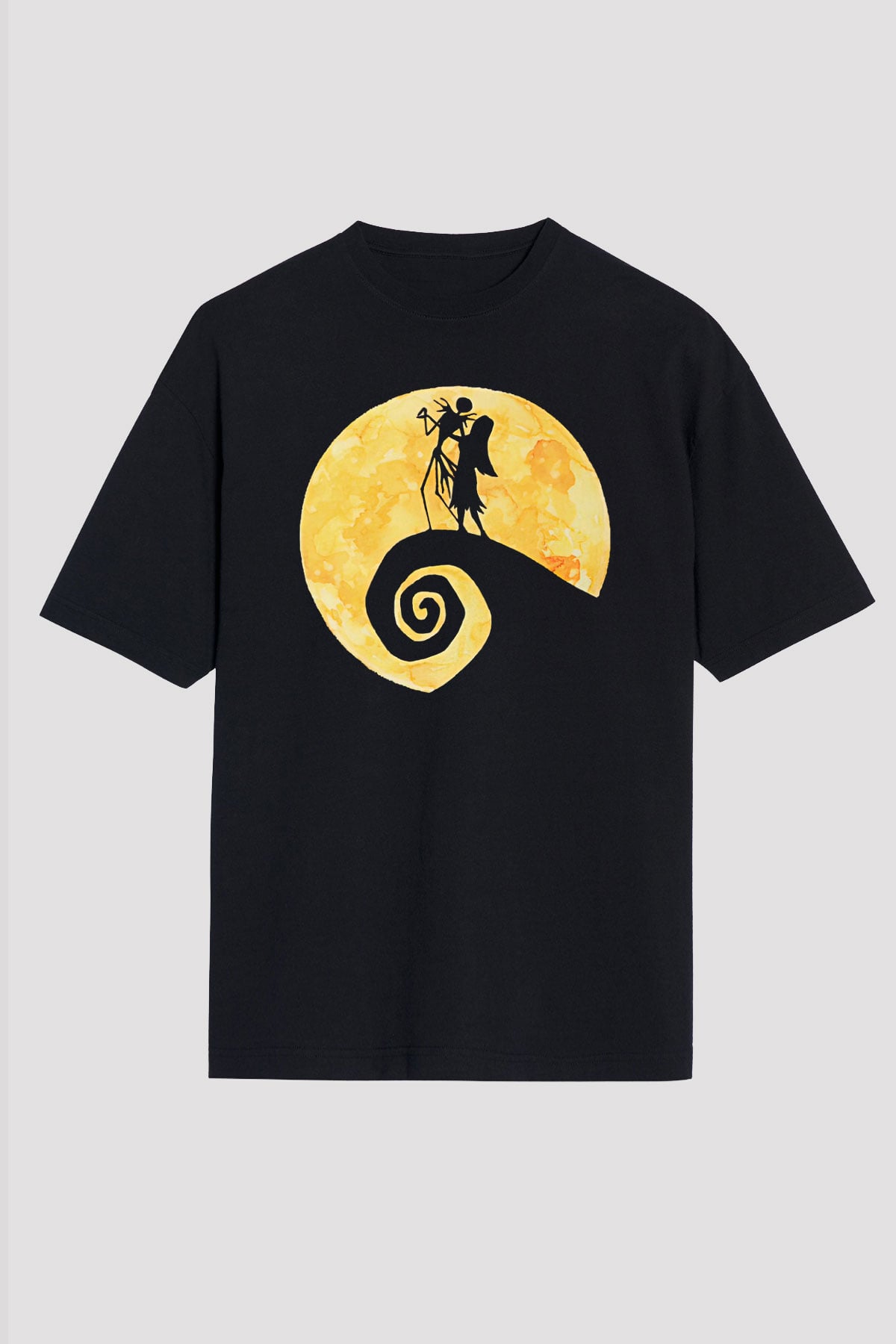 Halloween Baskılı Unisex Siyah Oversize Tişört - Tshirt