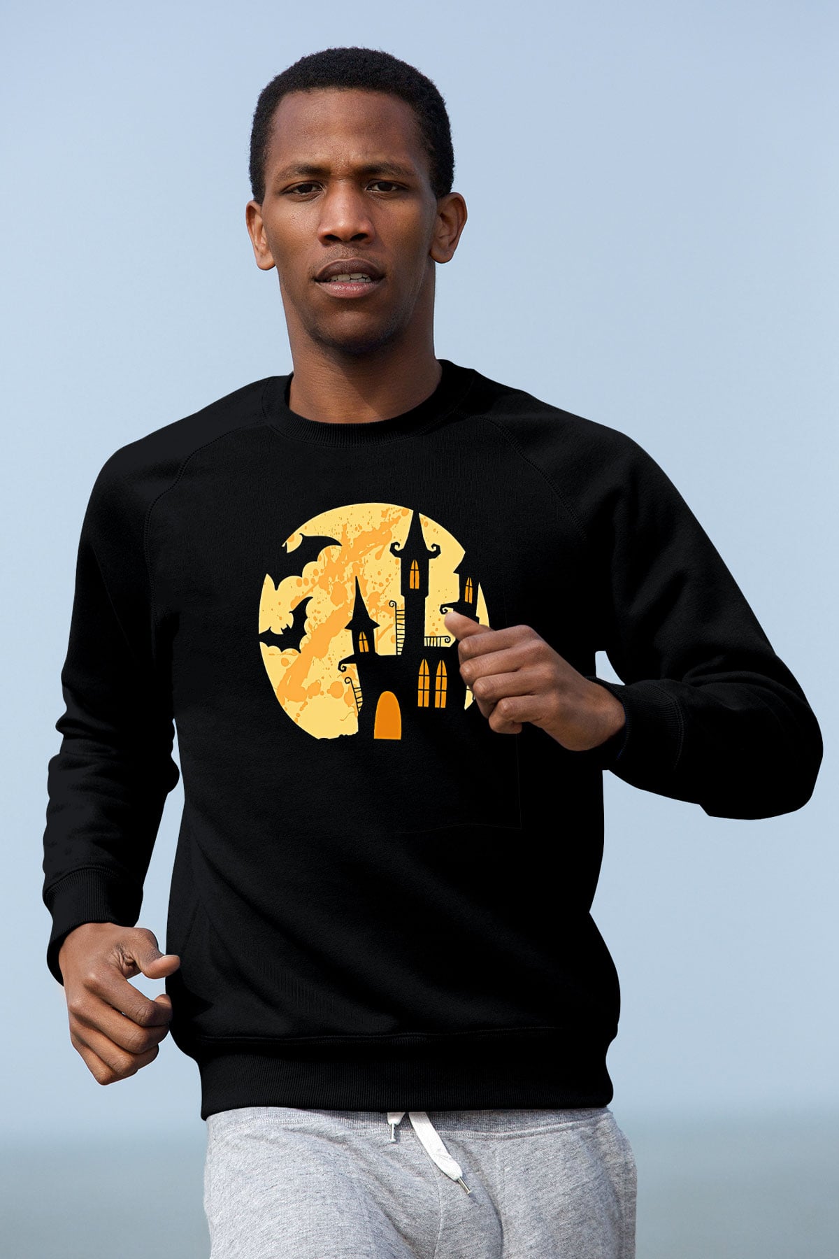Halloween Baskılı Unisex Siyah Sweatshirt