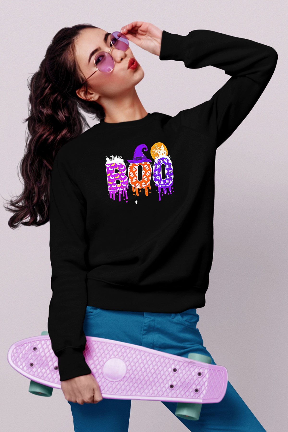 Halloween Baskılı Unisex Siyah Sweatshirt