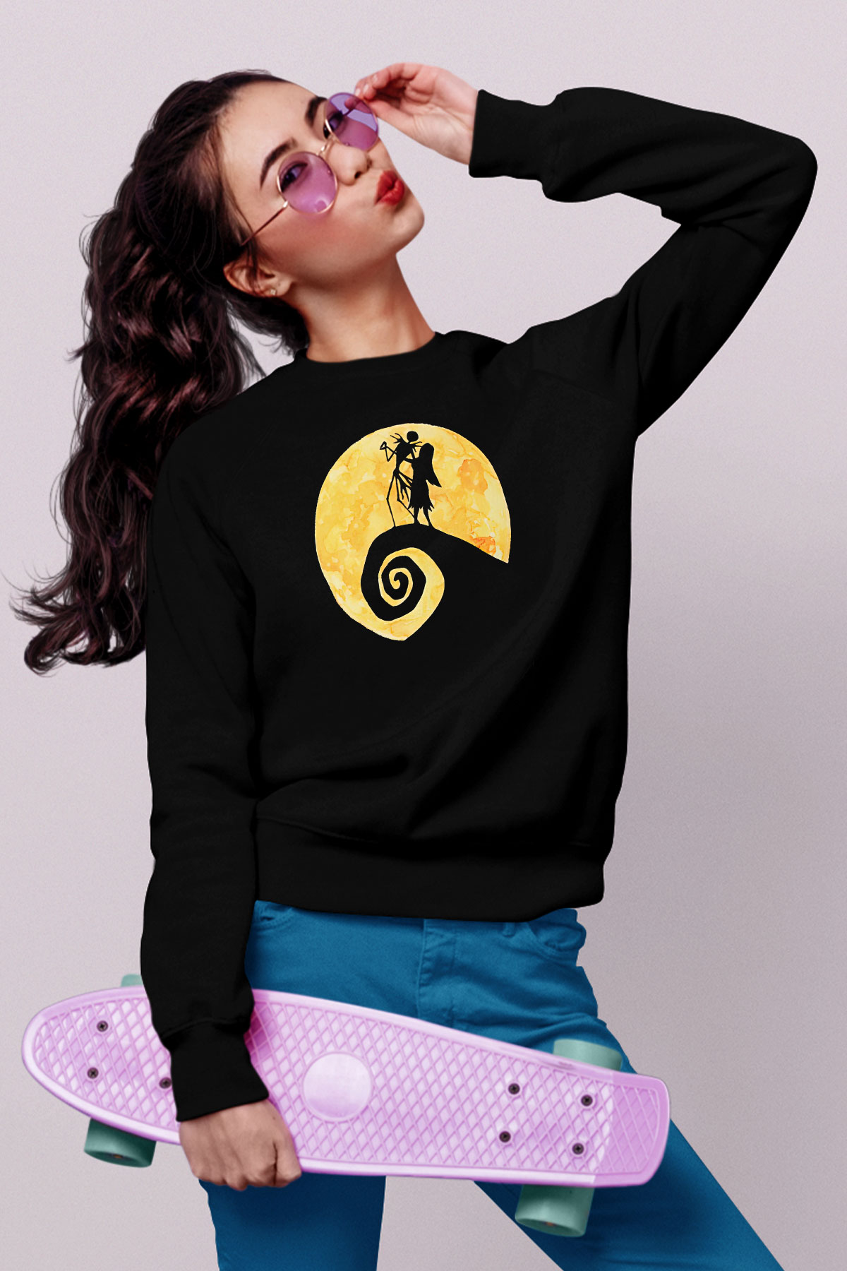 Halloween Baskılı Unisex Siyah Sweatshirt
