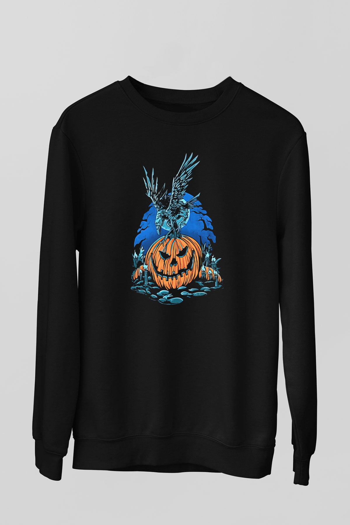 Halloween Baskılı Unisex Siyah Sweatshirt
