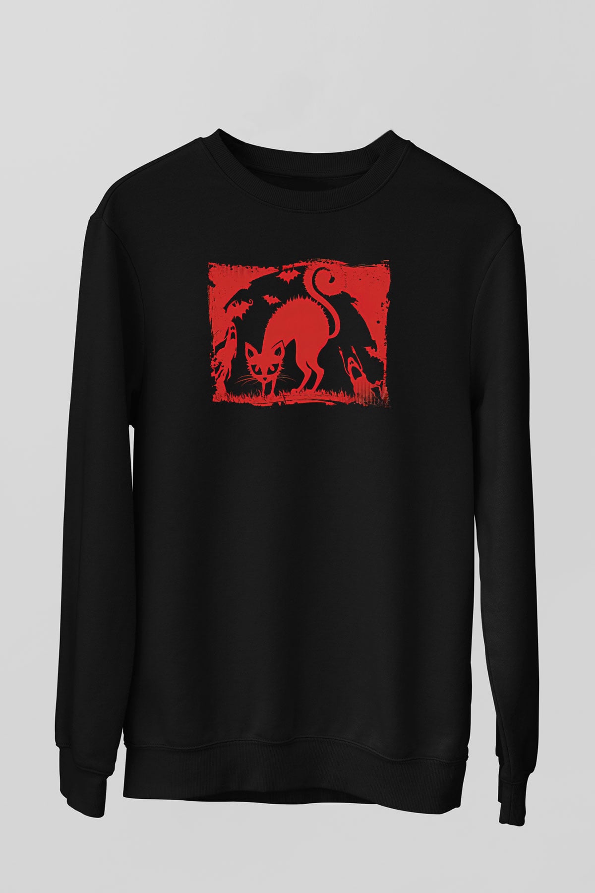 Halloween Baskılı Unisex Siyah Sweatshirt