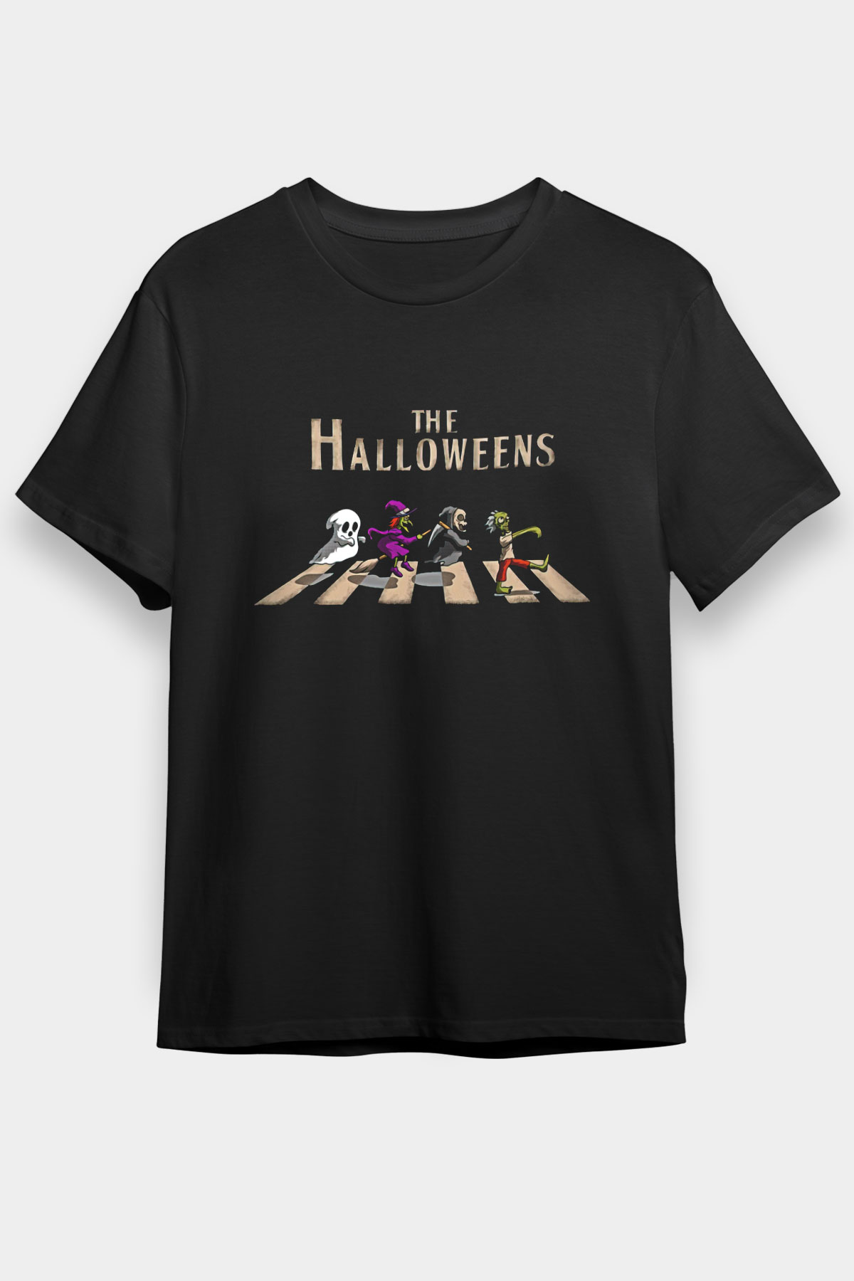 Halloween Baskılı Unisex Siyah Tişört - Tshirt