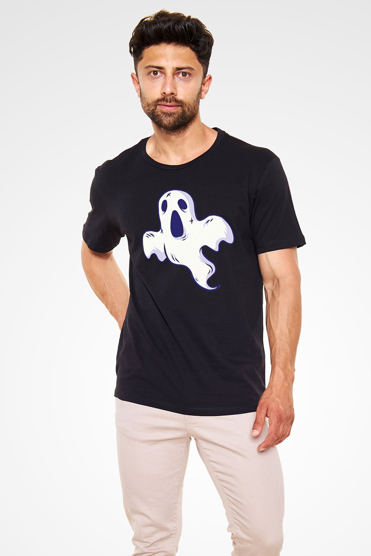 Halloween Baskılı Unisex Siyah Tişört - Tshirt