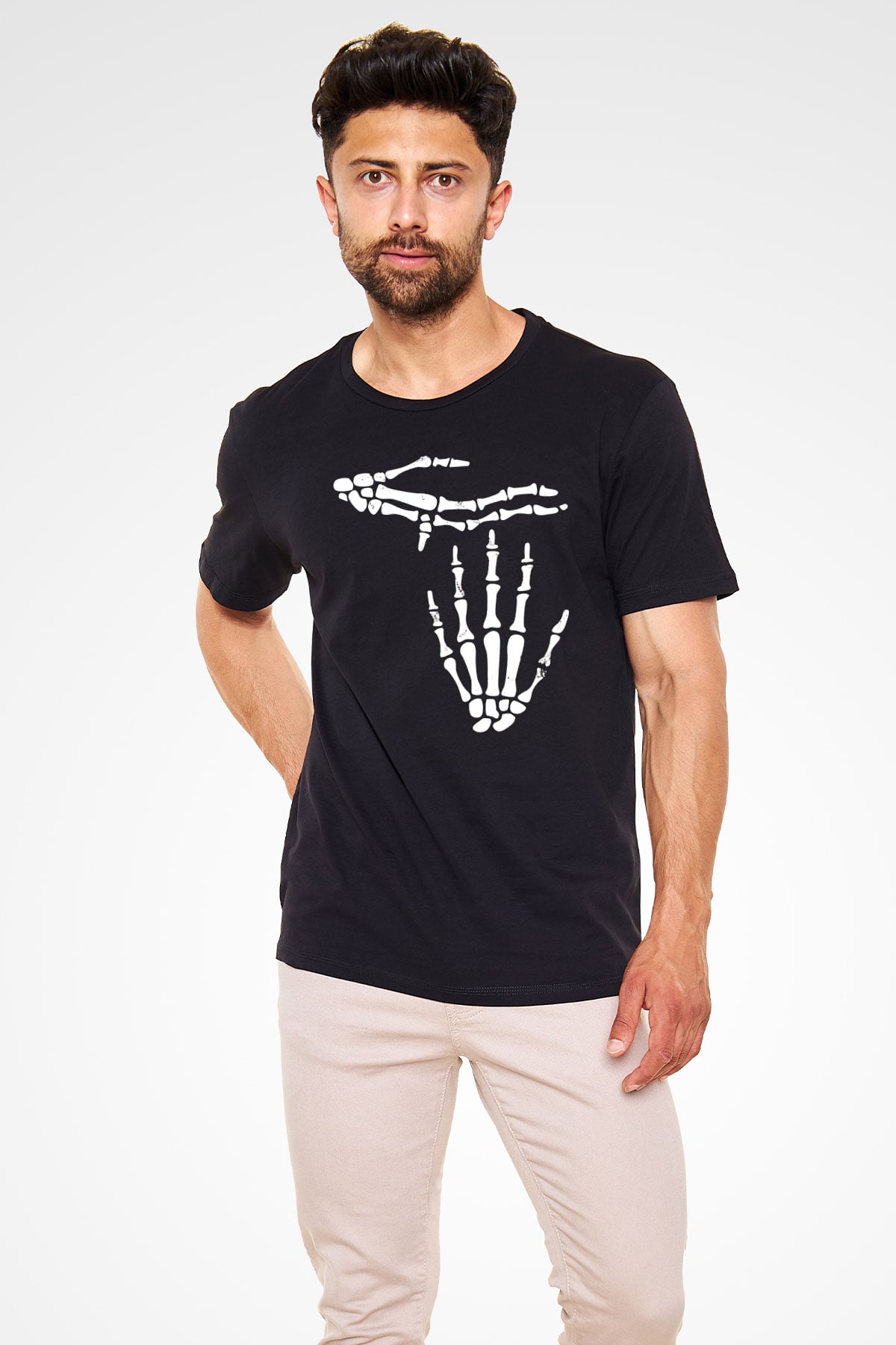 Halloween Baskılı Unisex Siyah Tişört - Tshirt