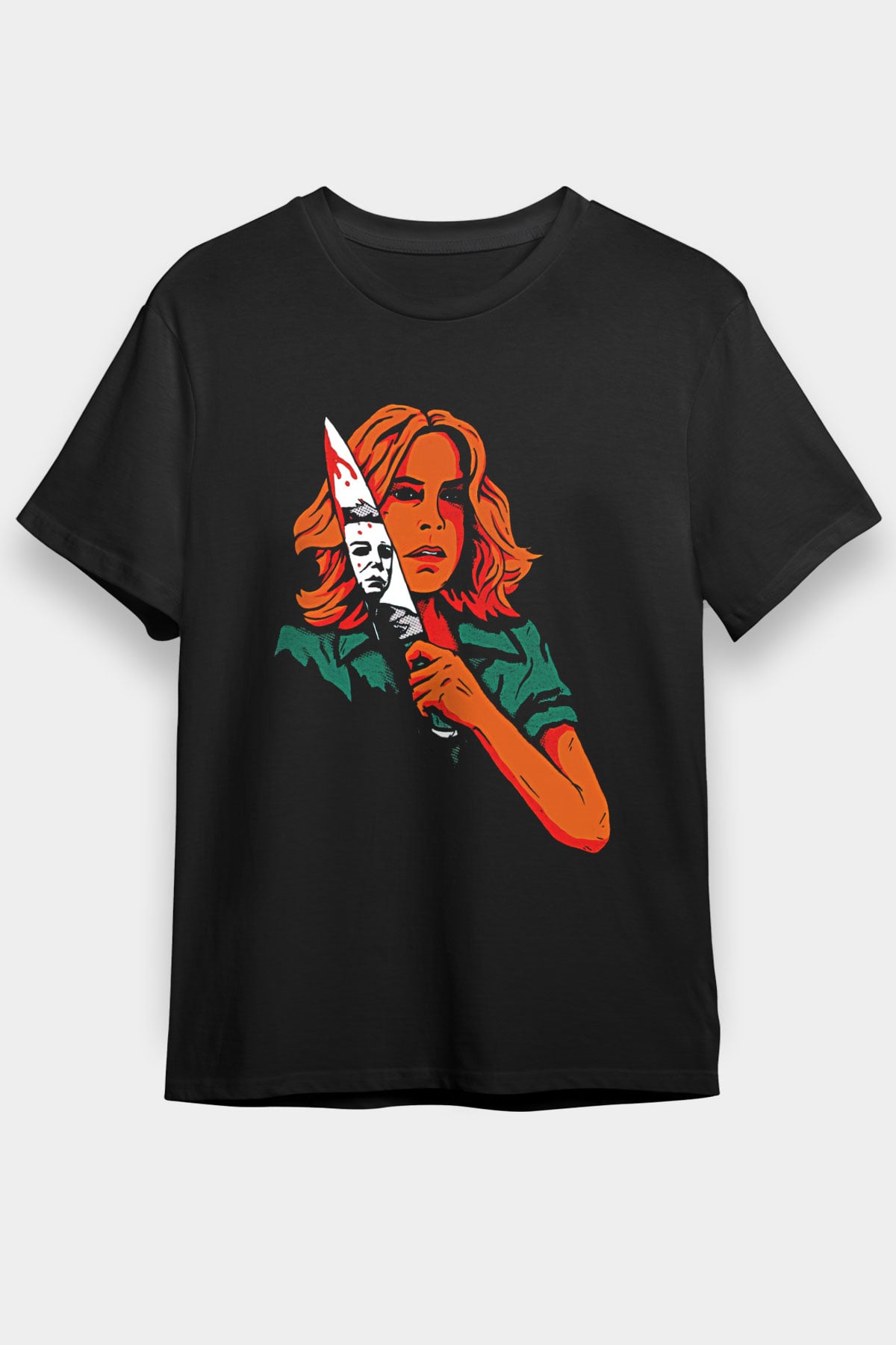 Halloween Baskılı Unisex Siyah Tişört - Tshirt