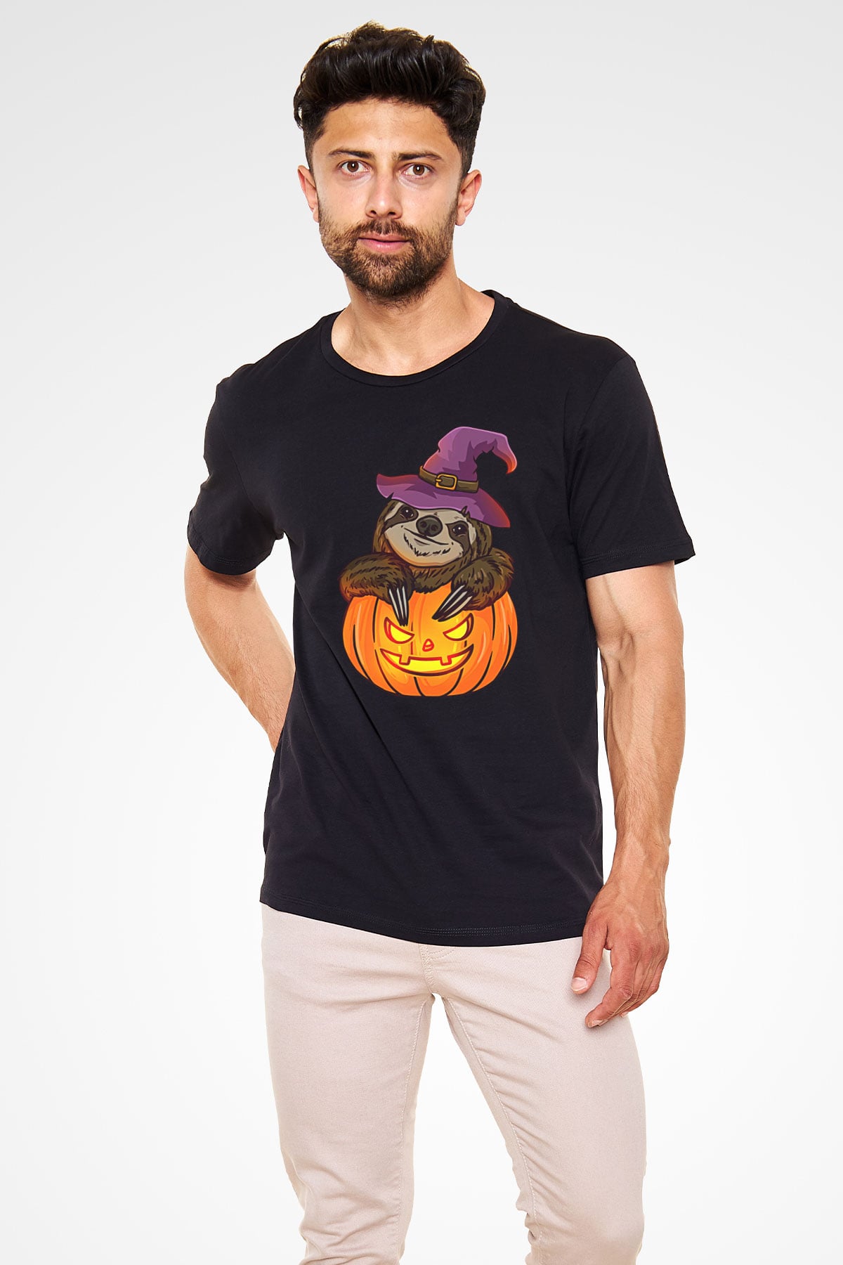 Halloween Baskılı Unisex Siyah Tişört - Tshirt