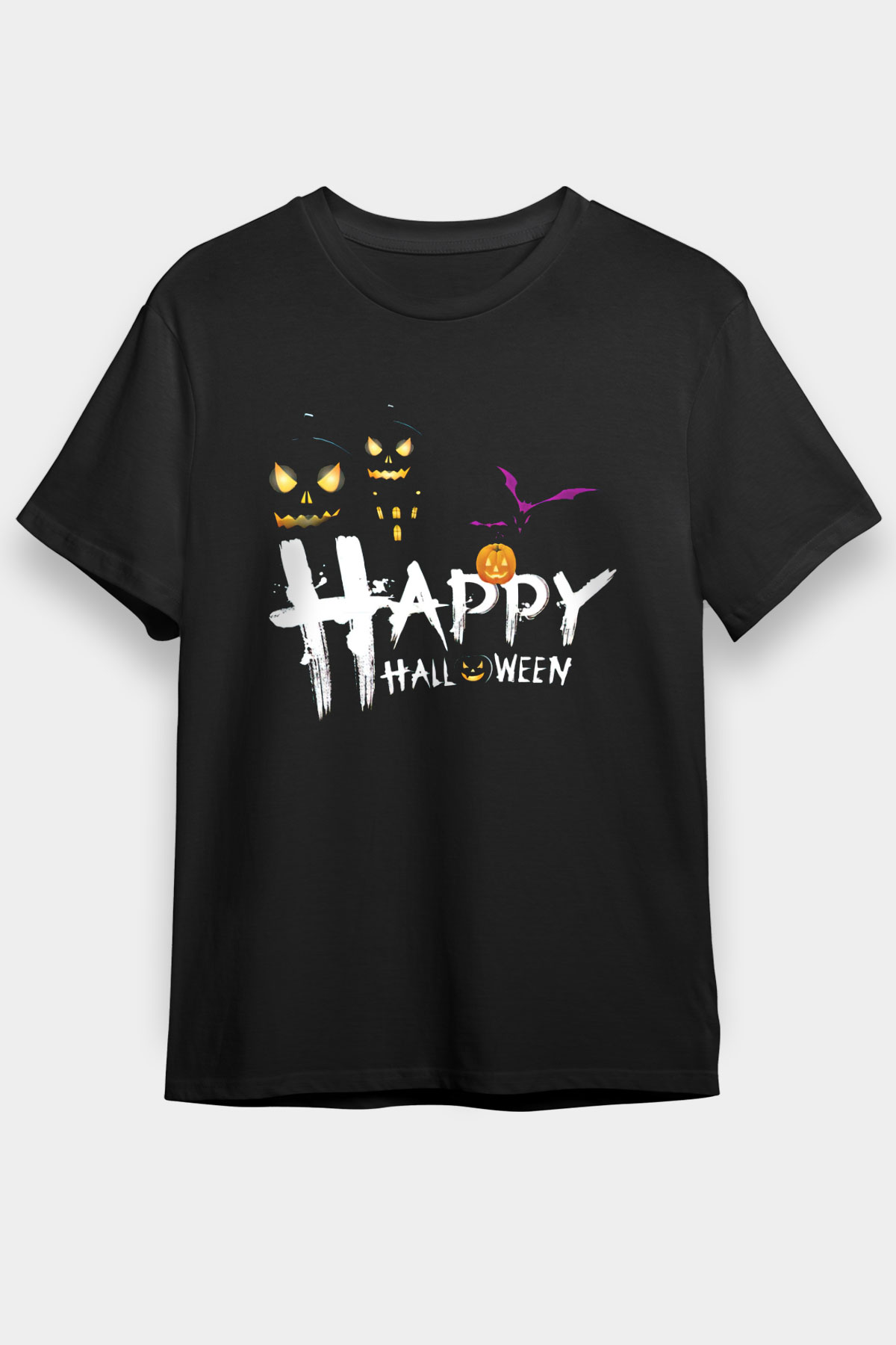 Halloween Baskılı Unisex Siyah Tişört - Tshirt
