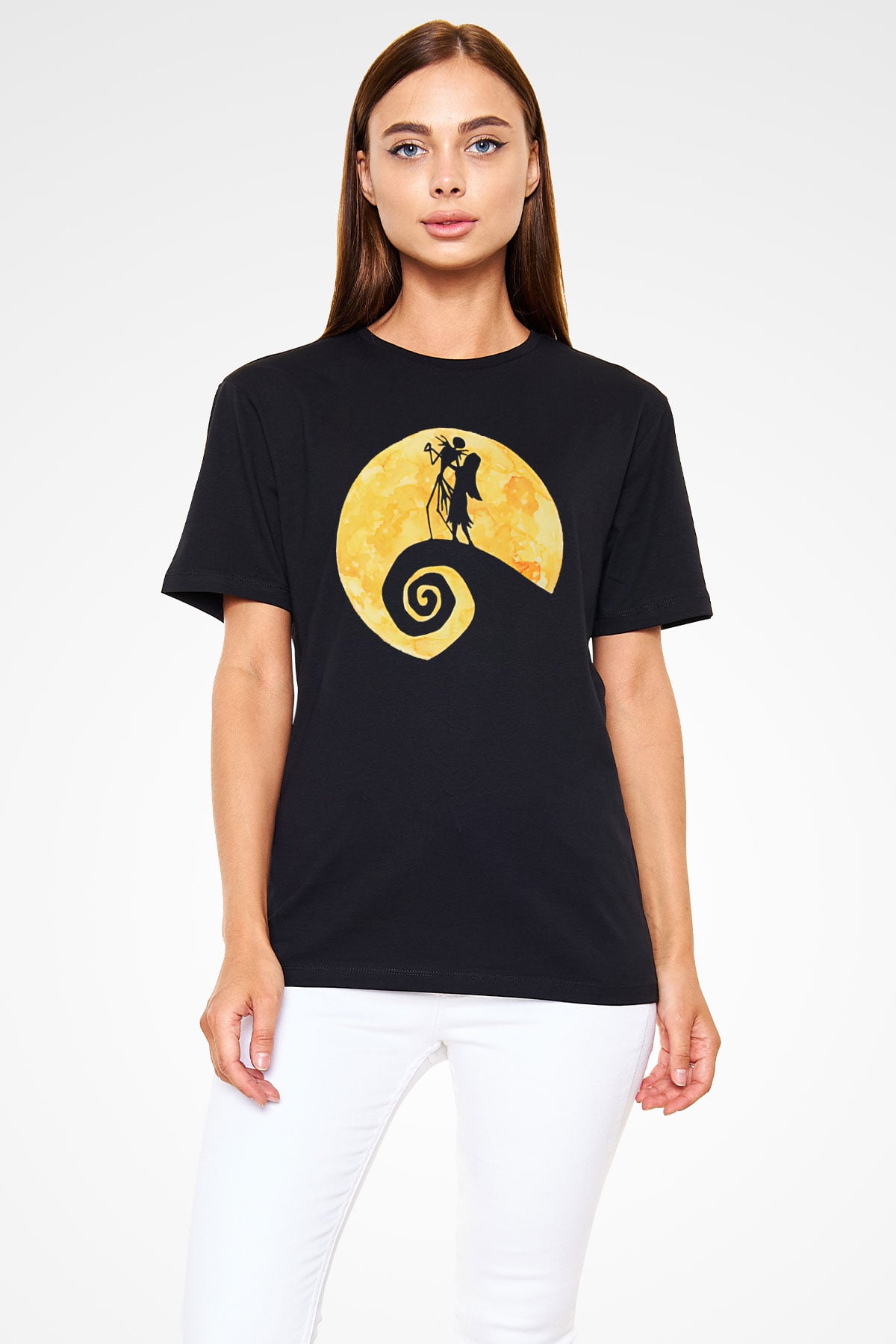 Halloween Baskılı Unisex Siyah Tişört - Tshirt