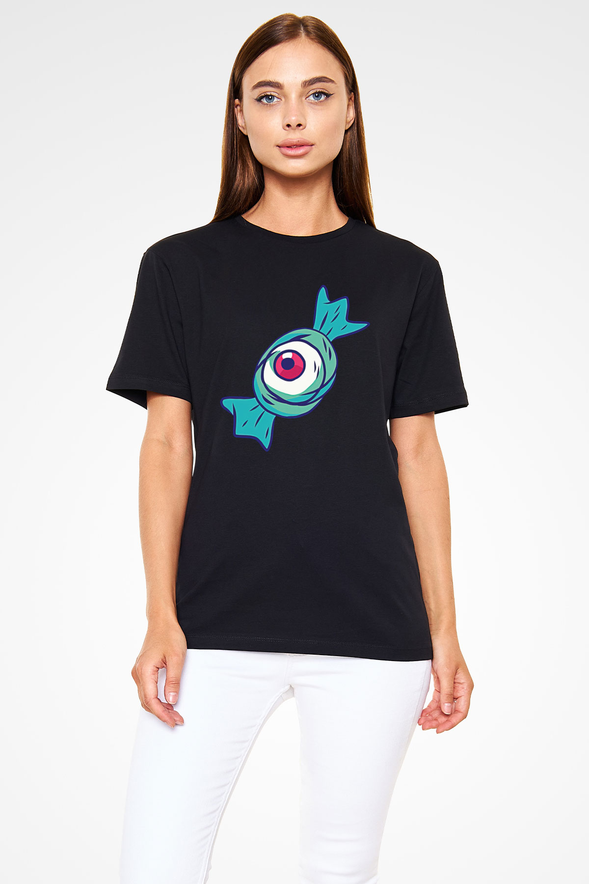Halloween Baskılı Unisex Siyah Tişört - Tshirt