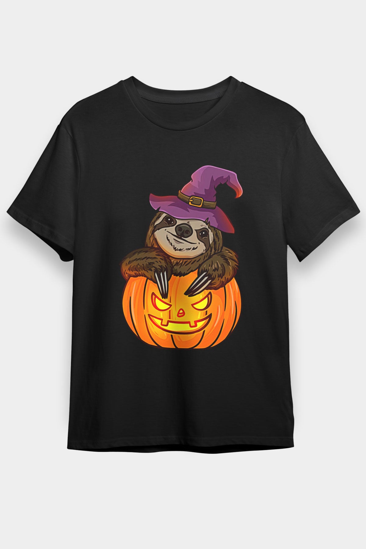 Halloween Baskılı Unisex Siyah Tişört - Tshirt