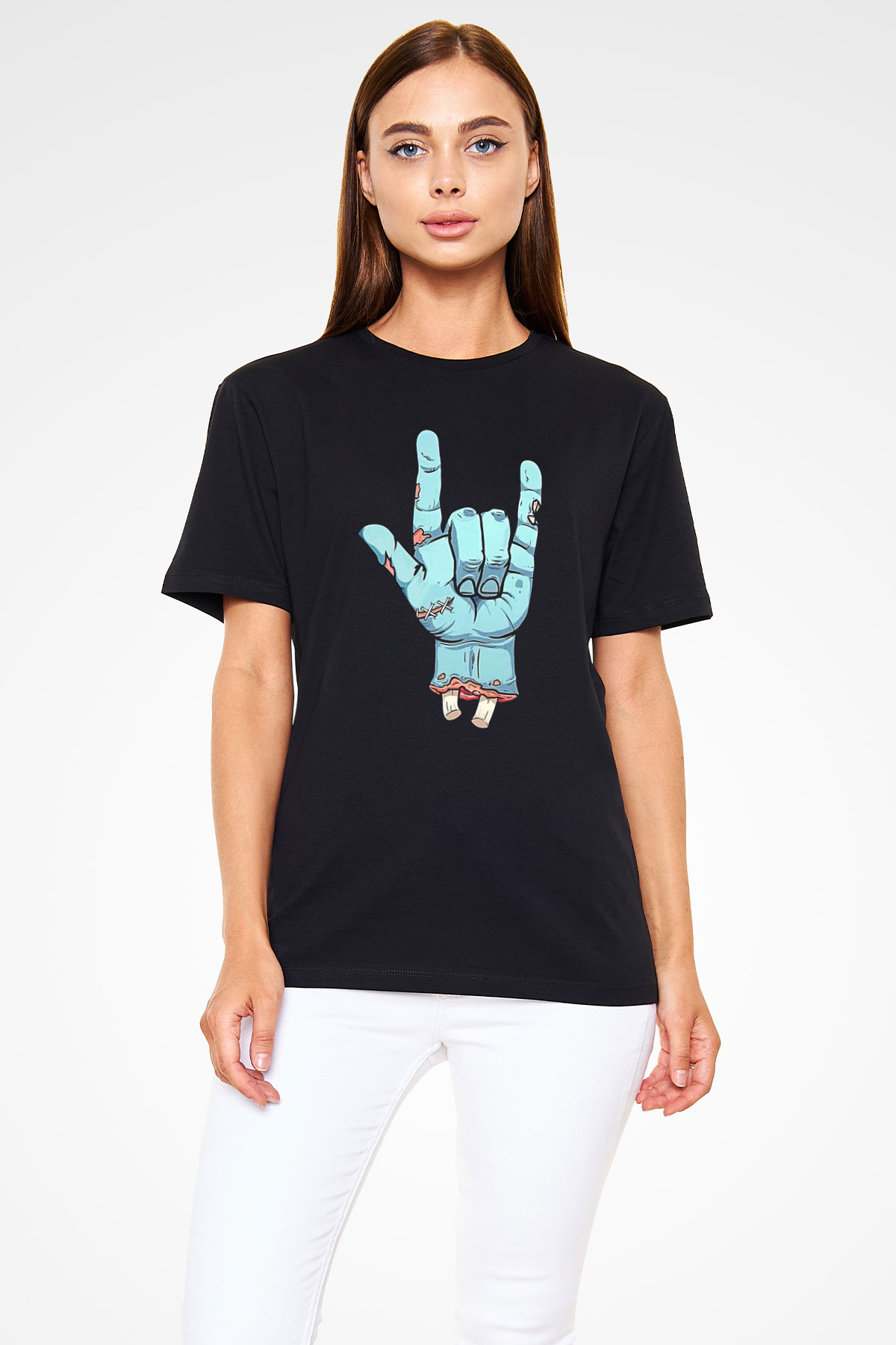 Halloween Baskılı Unisex Siyah Tişört - Tshirt