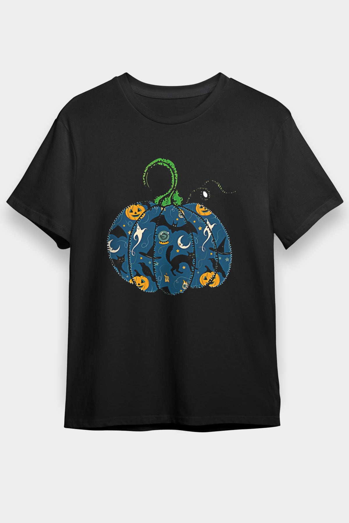 Halloween Baskılı Unisex Siyah Tişört - Tshirt