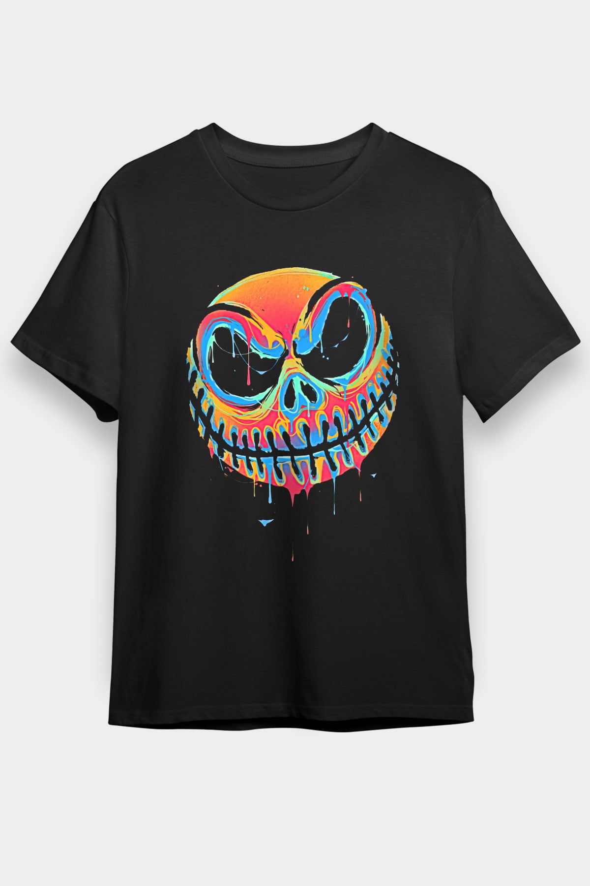 Halloween Baskılı Unisex Siyah Tişört - Tshirt