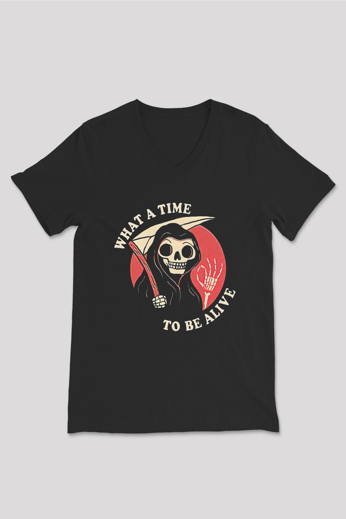 Halloween Baskılı Unisex Siyah V Yaka Tişört - Tshirt