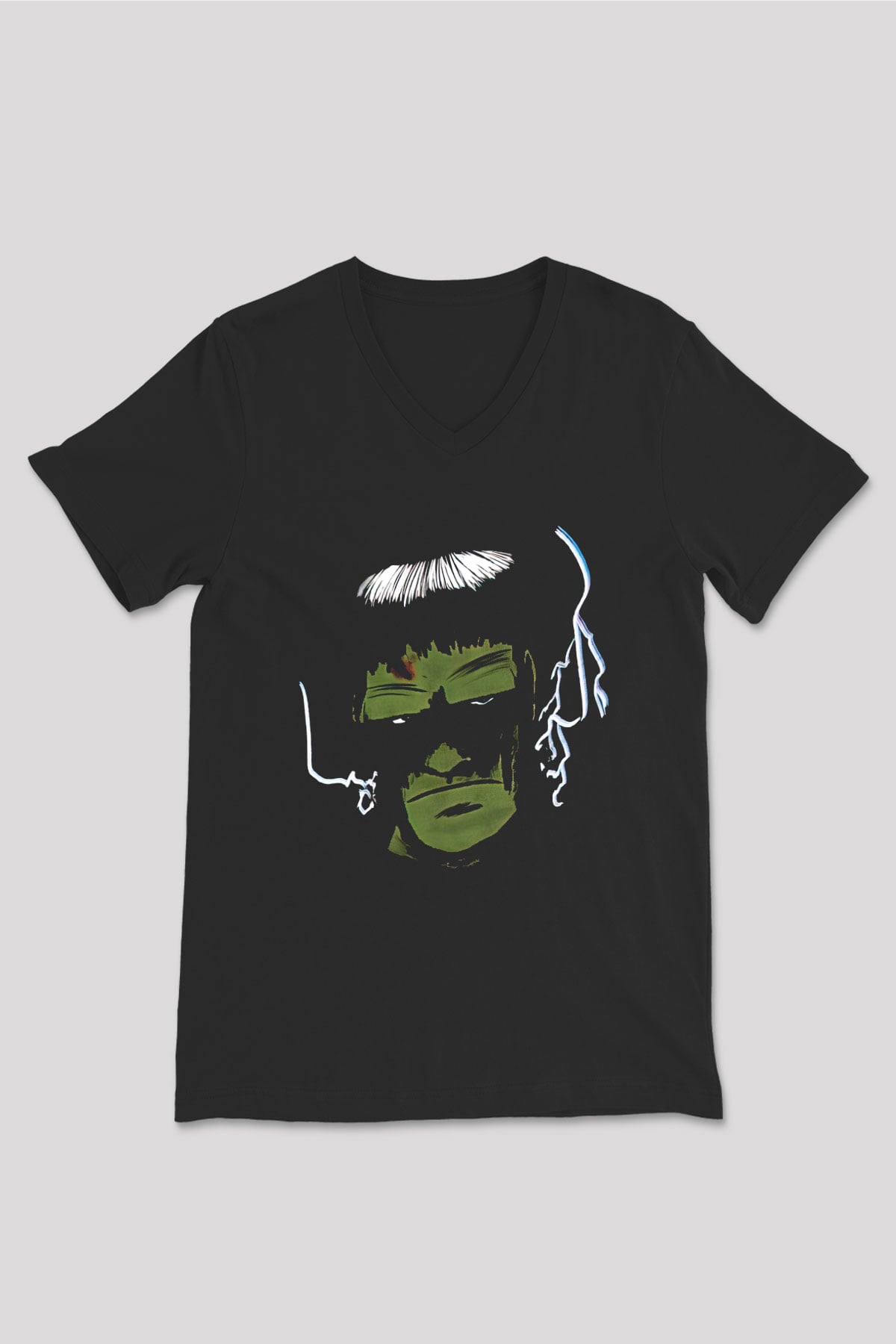 Halloween Baskılı Unisex Siyah V Yaka Tişört - Tshirt