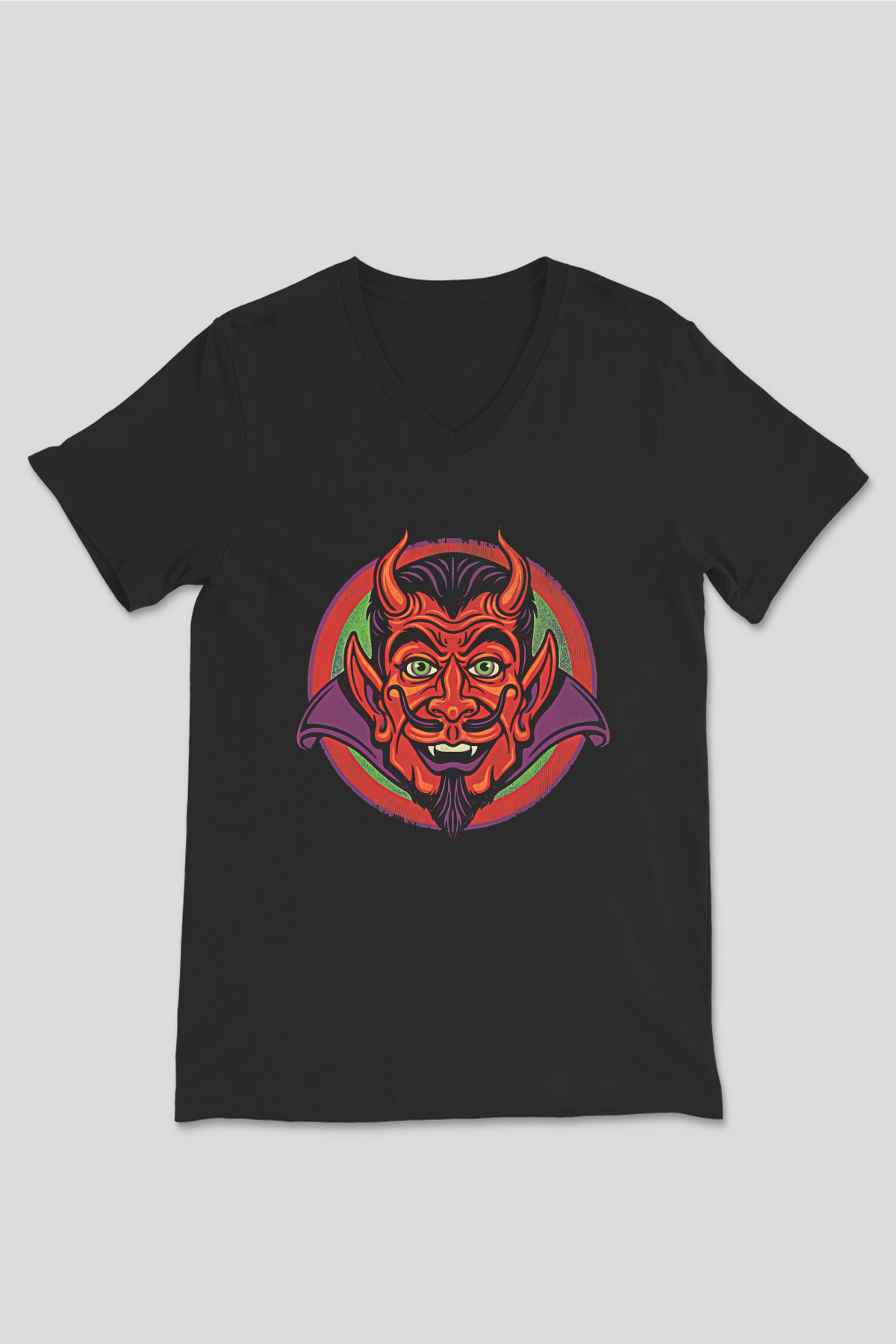 Halloween Baskılı Unisex Siyah V Yaka Tişört - Tshirt