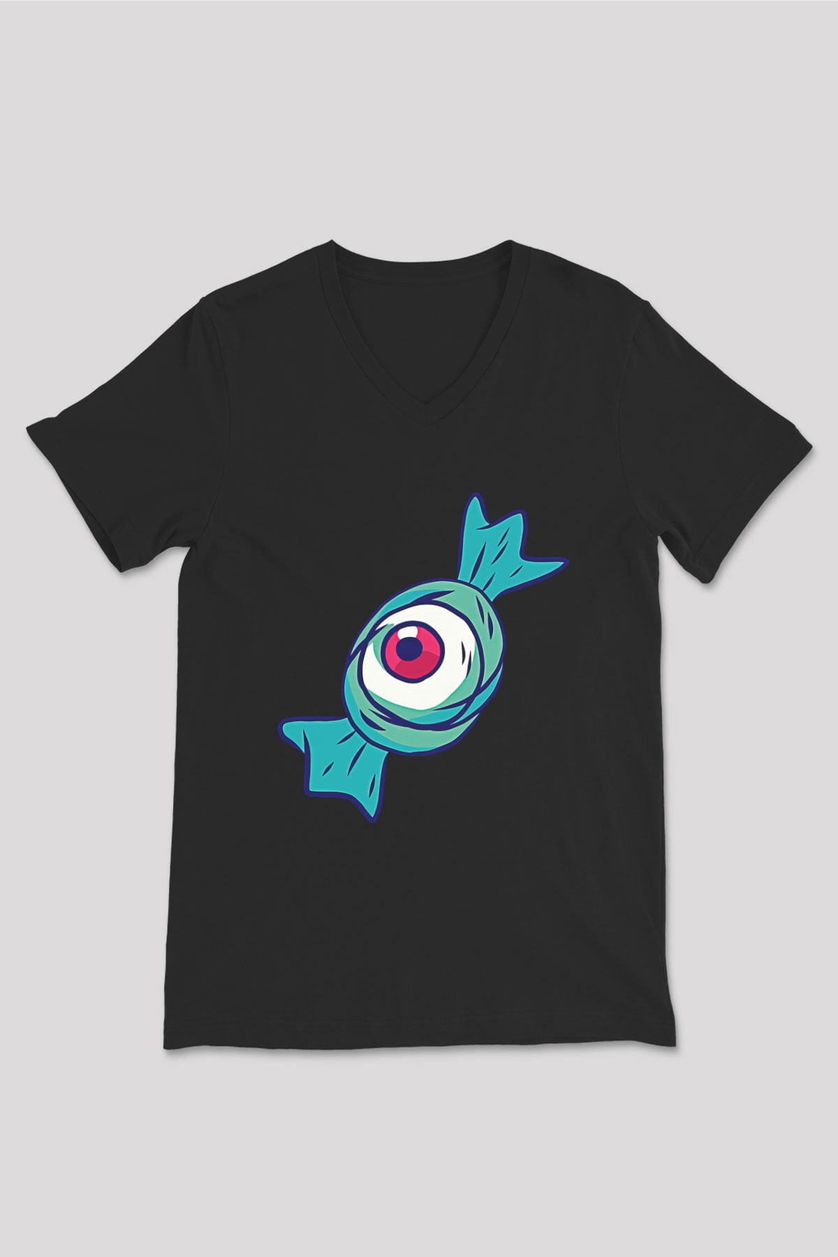 Halloween Baskılı Unisex Siyah V Yaka Tişört - Tshirt