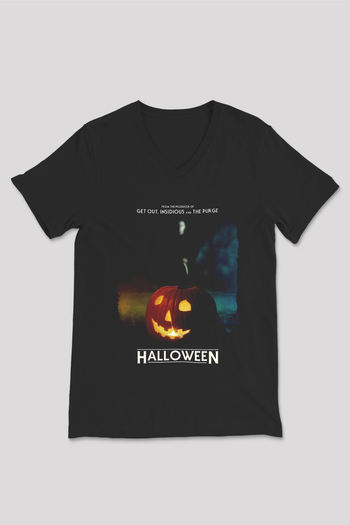 Halloween Siyah Unisex V Yaka Tişört
