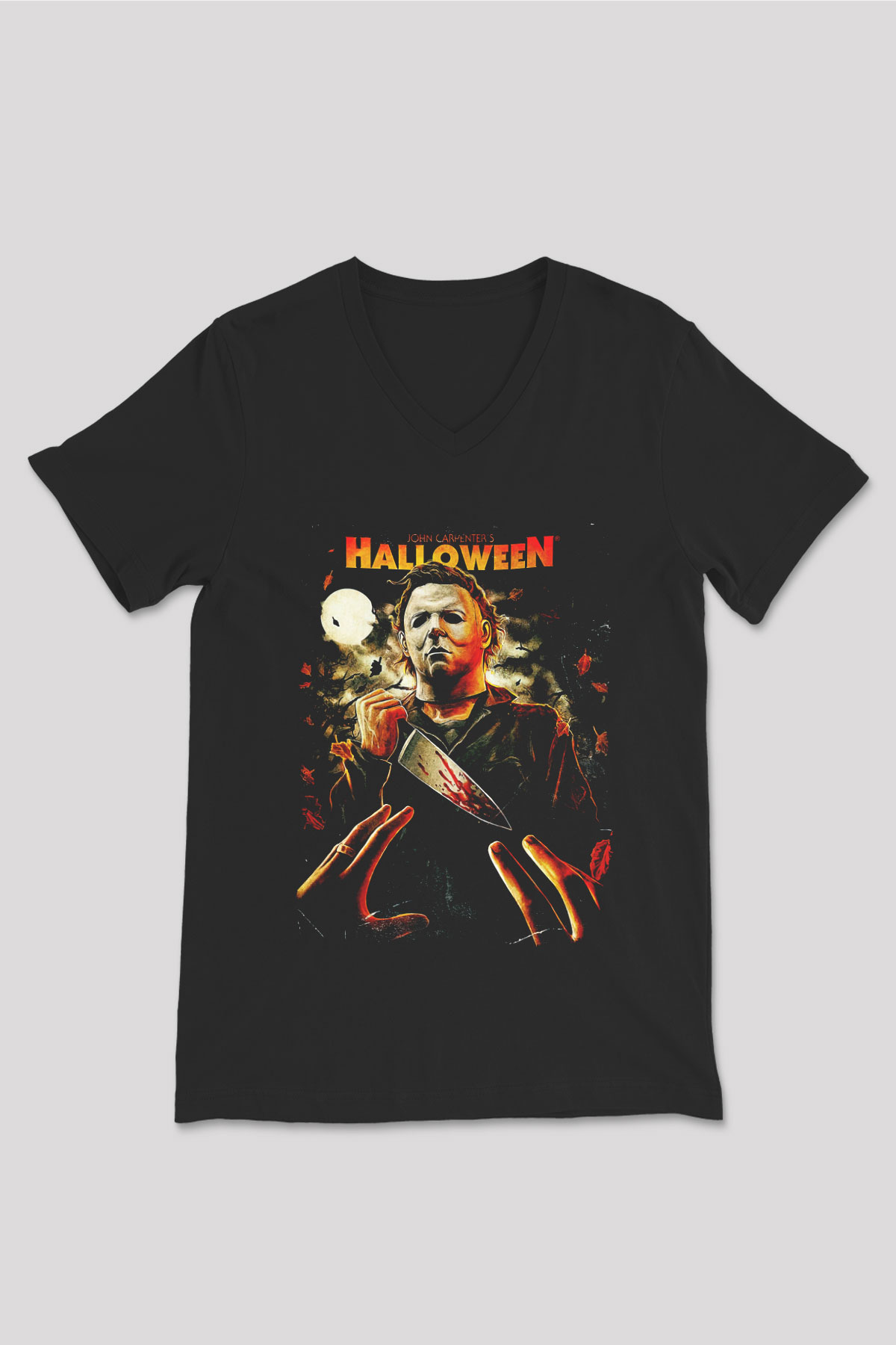Halloween Siyah Unisex V Yaka Tişört