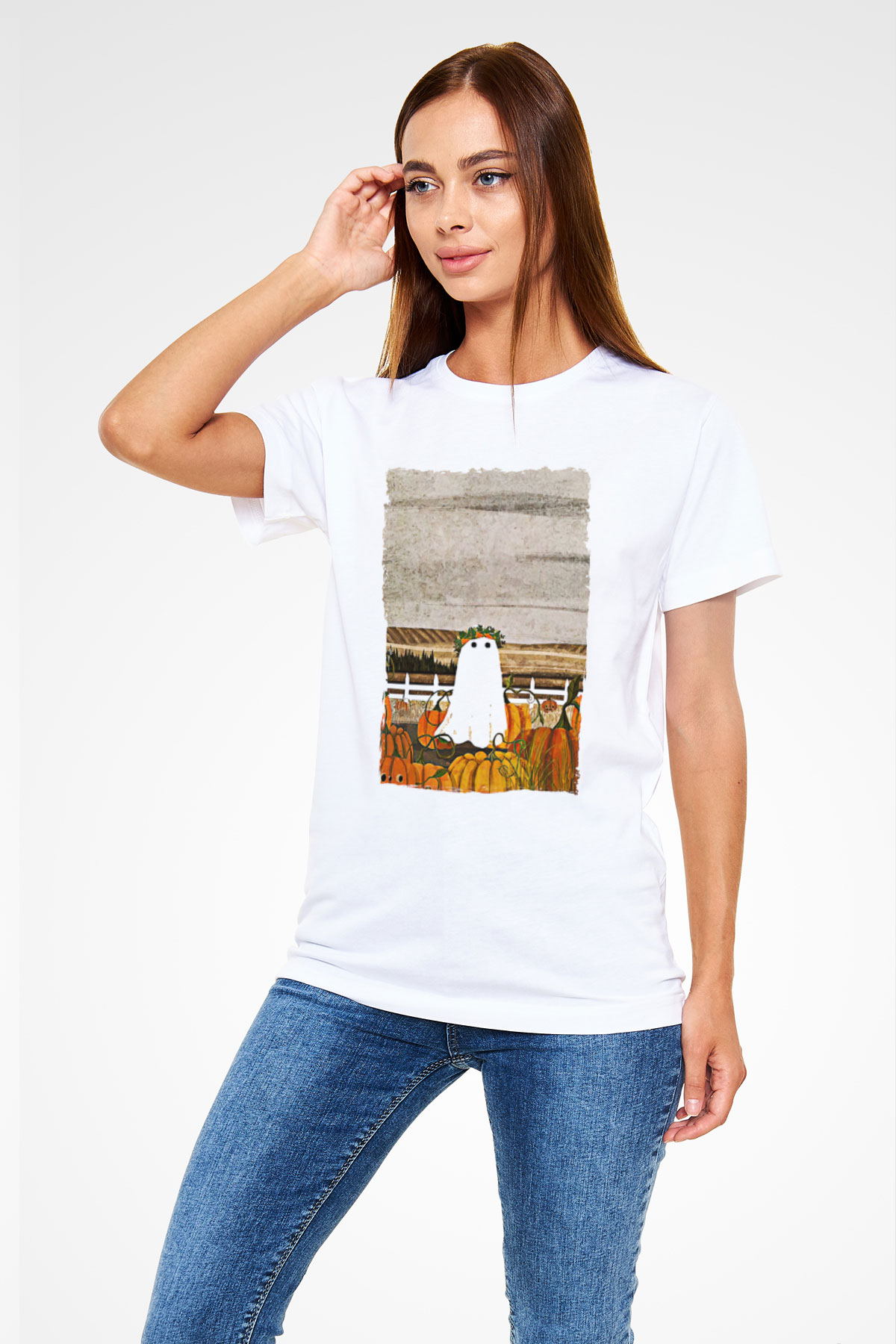 Halloween Unisex Baskılı Beyaz Tişört - Tshirt