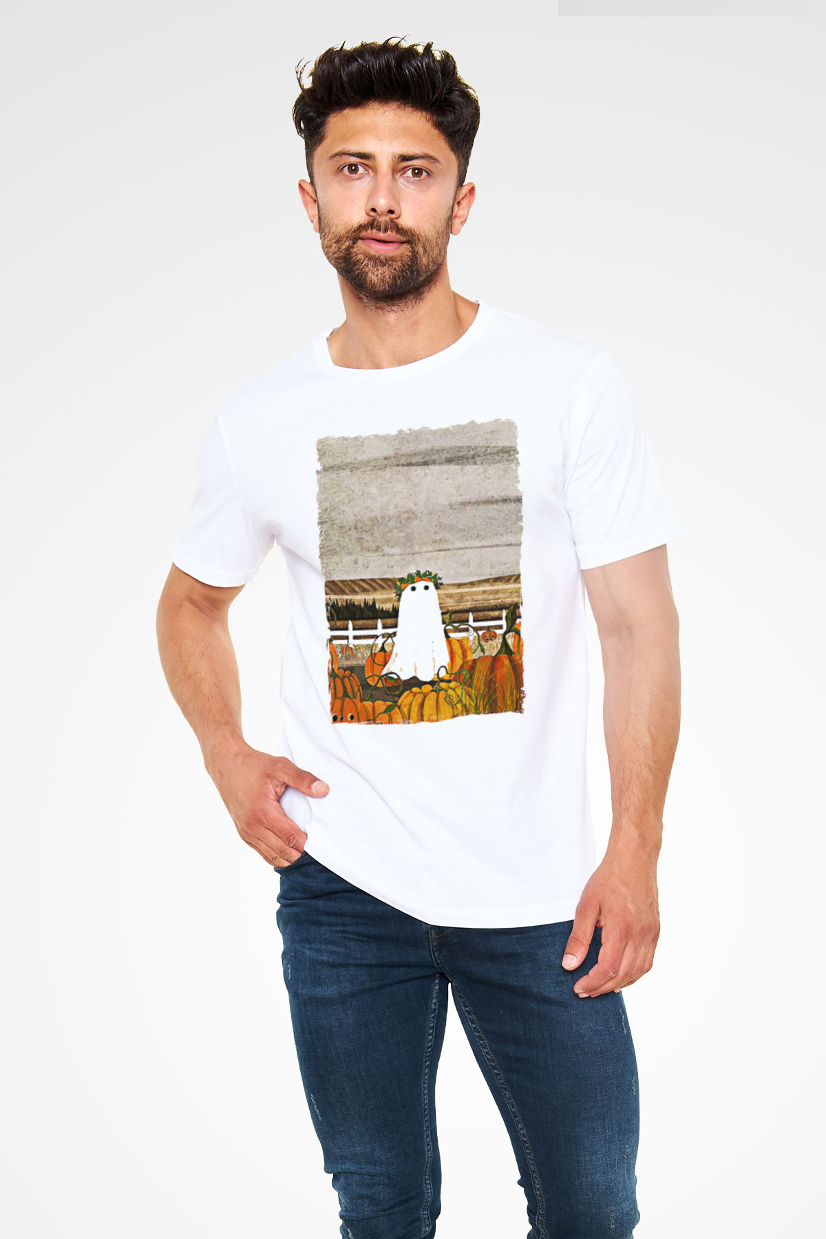 Halloween Unisex Baskılı Beyaz Tişört - Tshirt