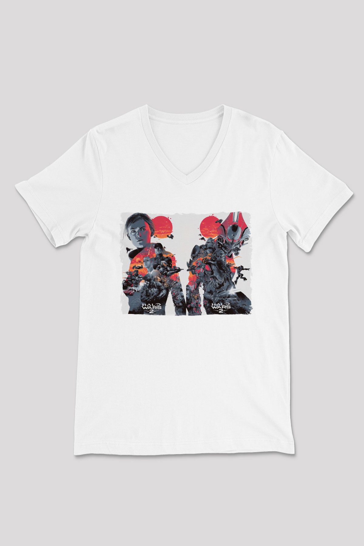 Halo Wars Beyaz Unisex V Yaka Tişört