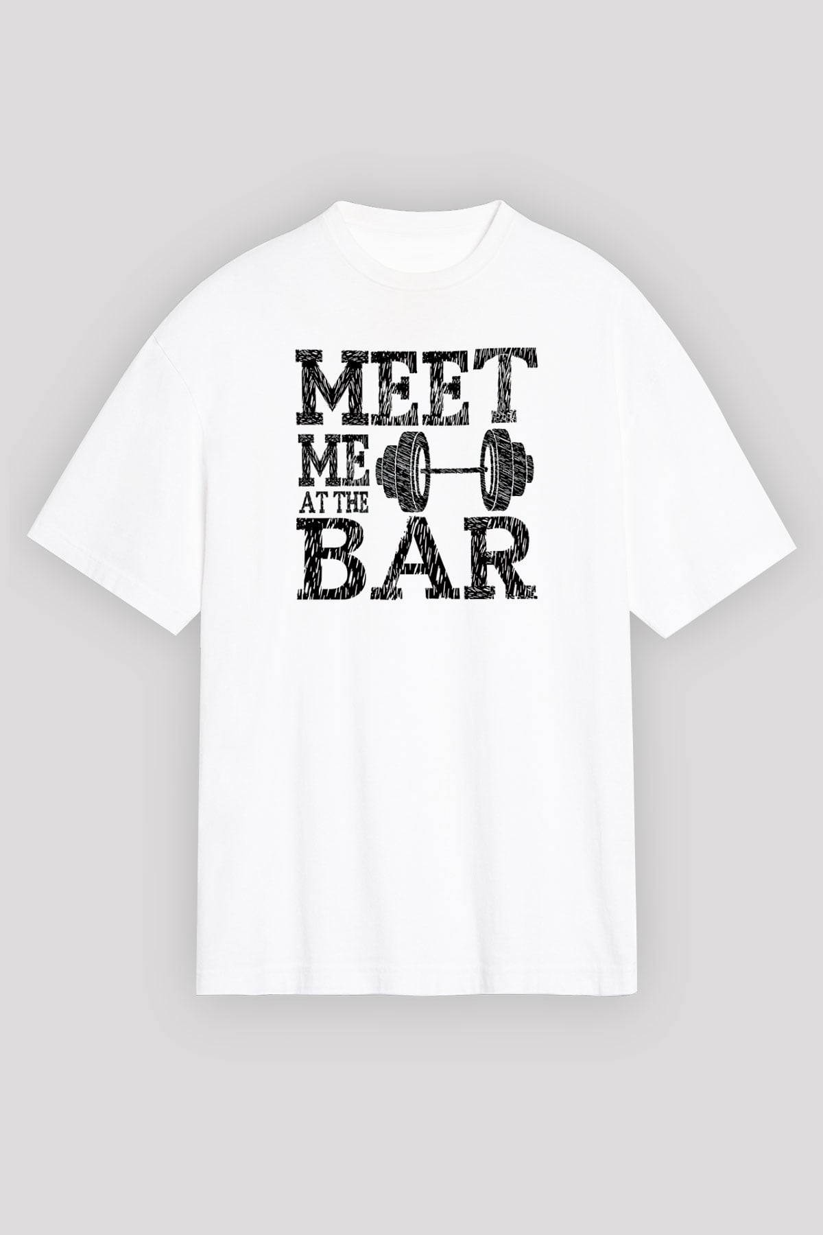 Halter Baskılı Unisex Beyaz Oversize Tişört - Tshirt