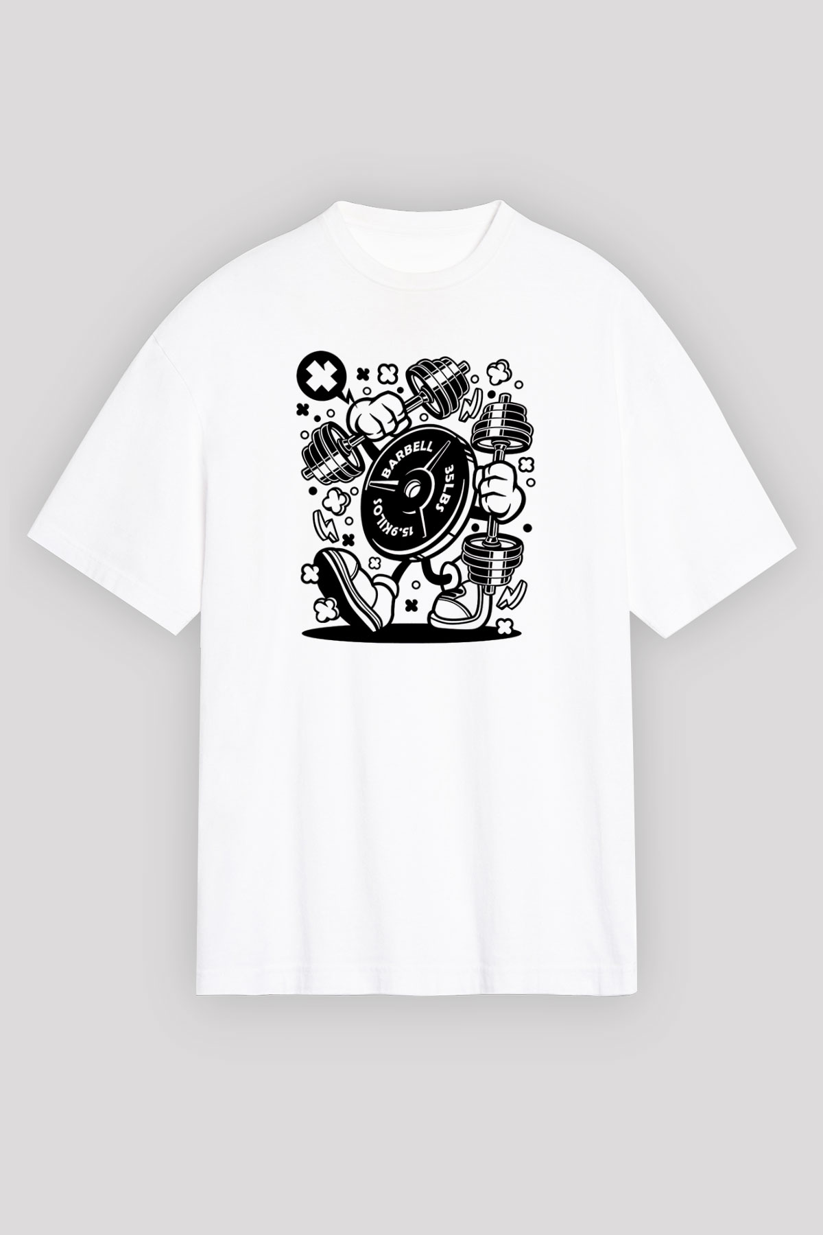 Halter Baskılı Unisex Beyaz Oversize Tişört - Tshirt