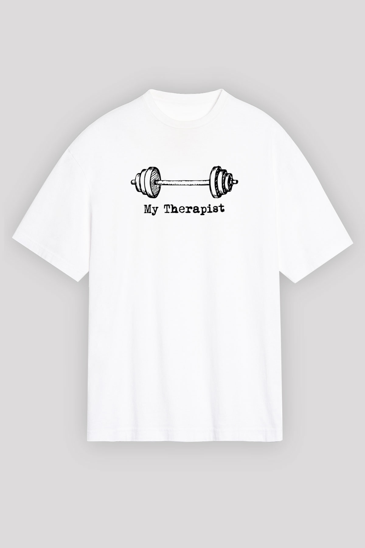 Halter Baskılı Unisex Beyaz Oversize Tişört - Tshirt