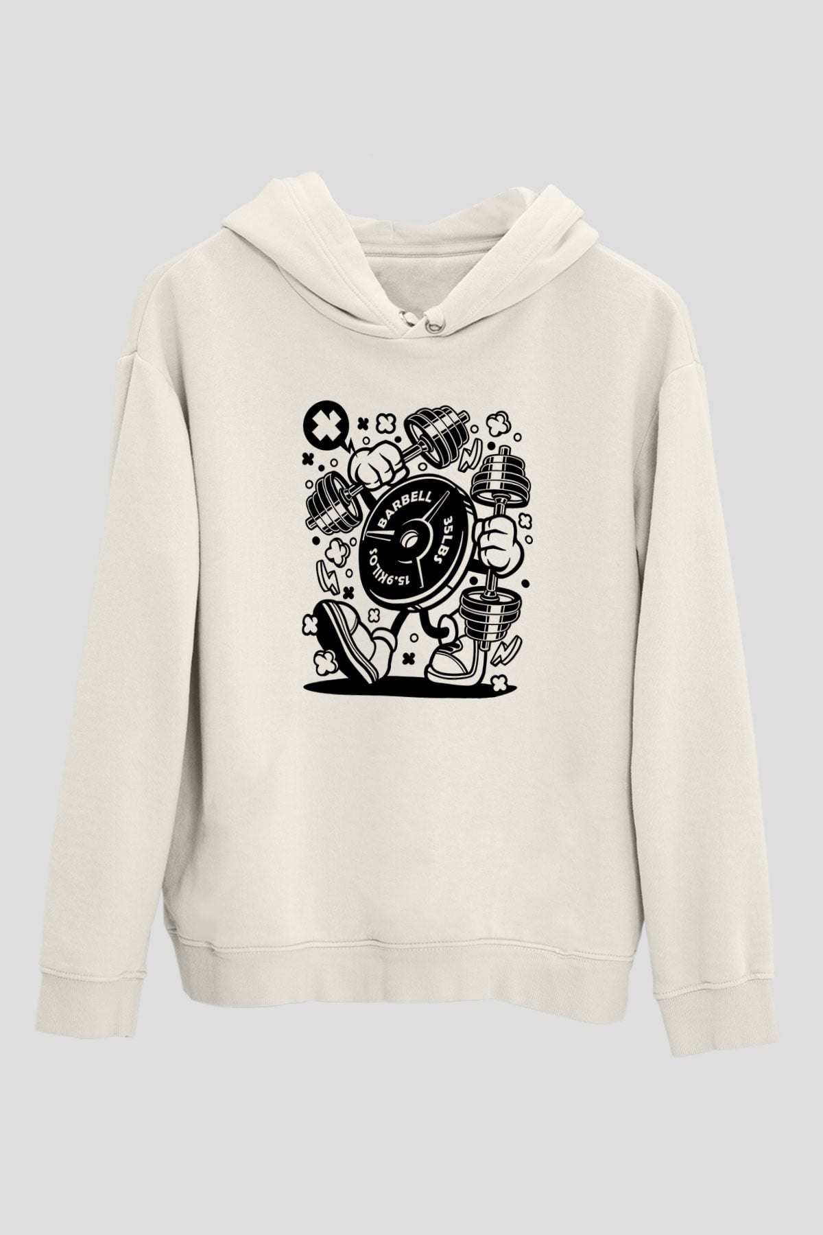 Halter Baskılı Unisex Ekru Hoodie