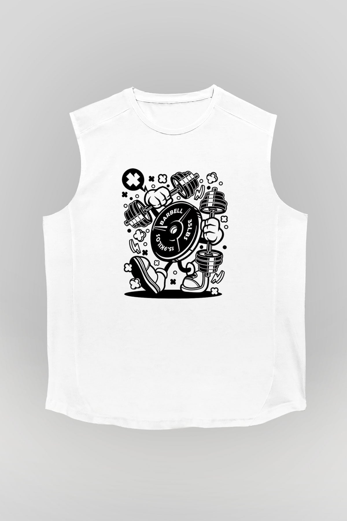 Halter Baskılı Unisex Kolsuz Beyaz Tişört